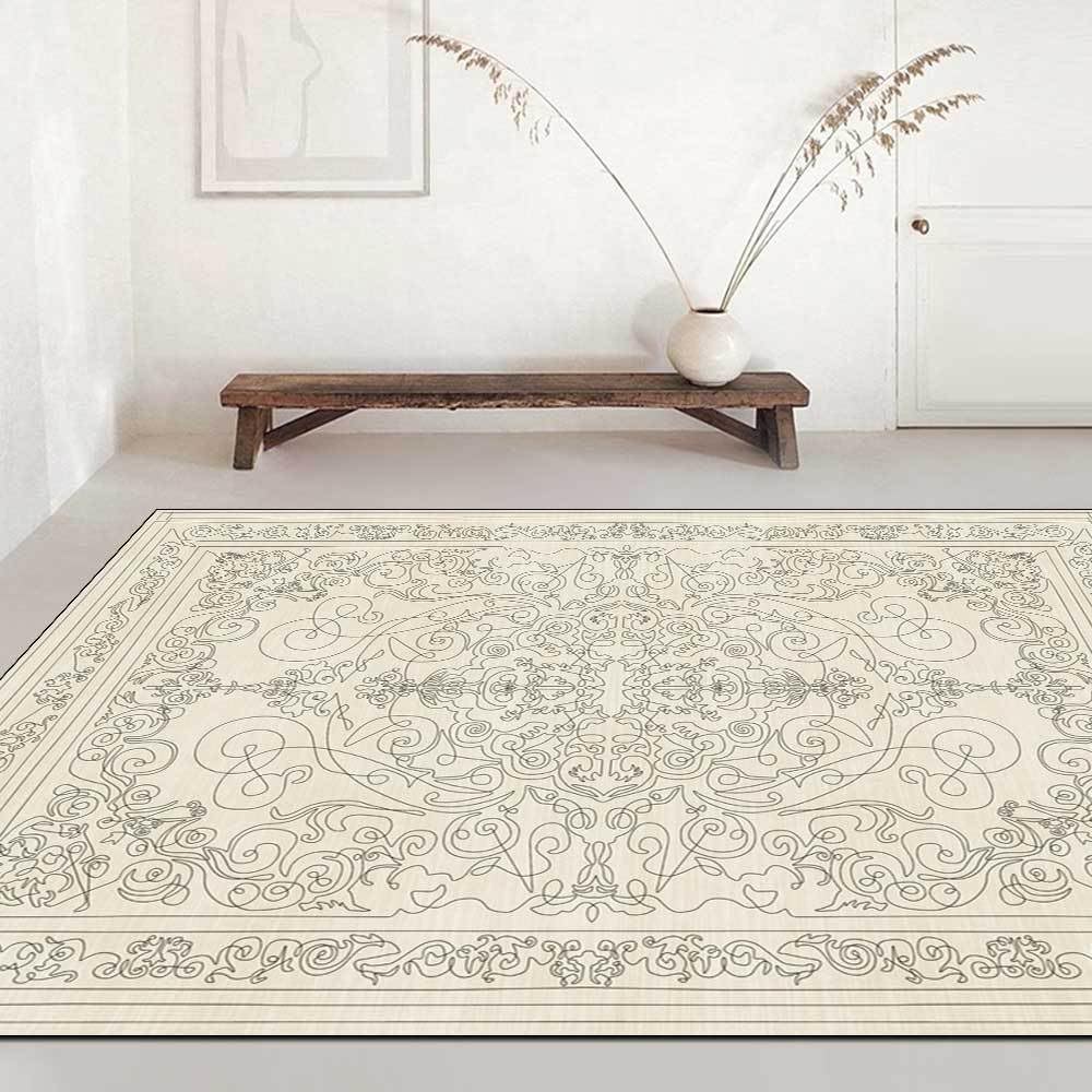 Waschbarer Teppich Ethno Beige Muster 110 x 190 cm rutschfeste Teppiche für Schlafzimmer & Wohnzimmer