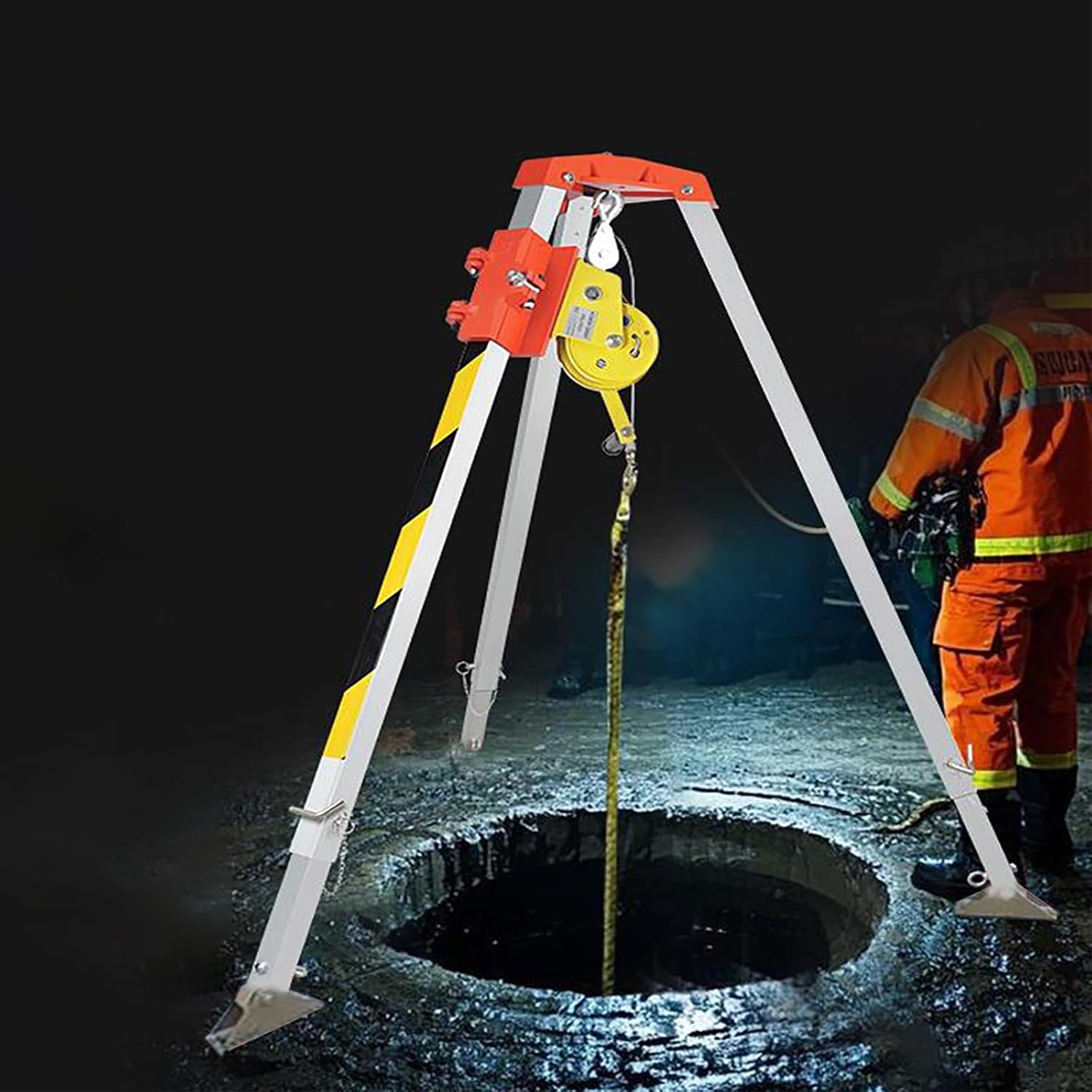 Commercial Rescue Tripod for Confined Spaces Adjustable Height with Winch for Lifting Fall Protection Durable Safety Equipment for