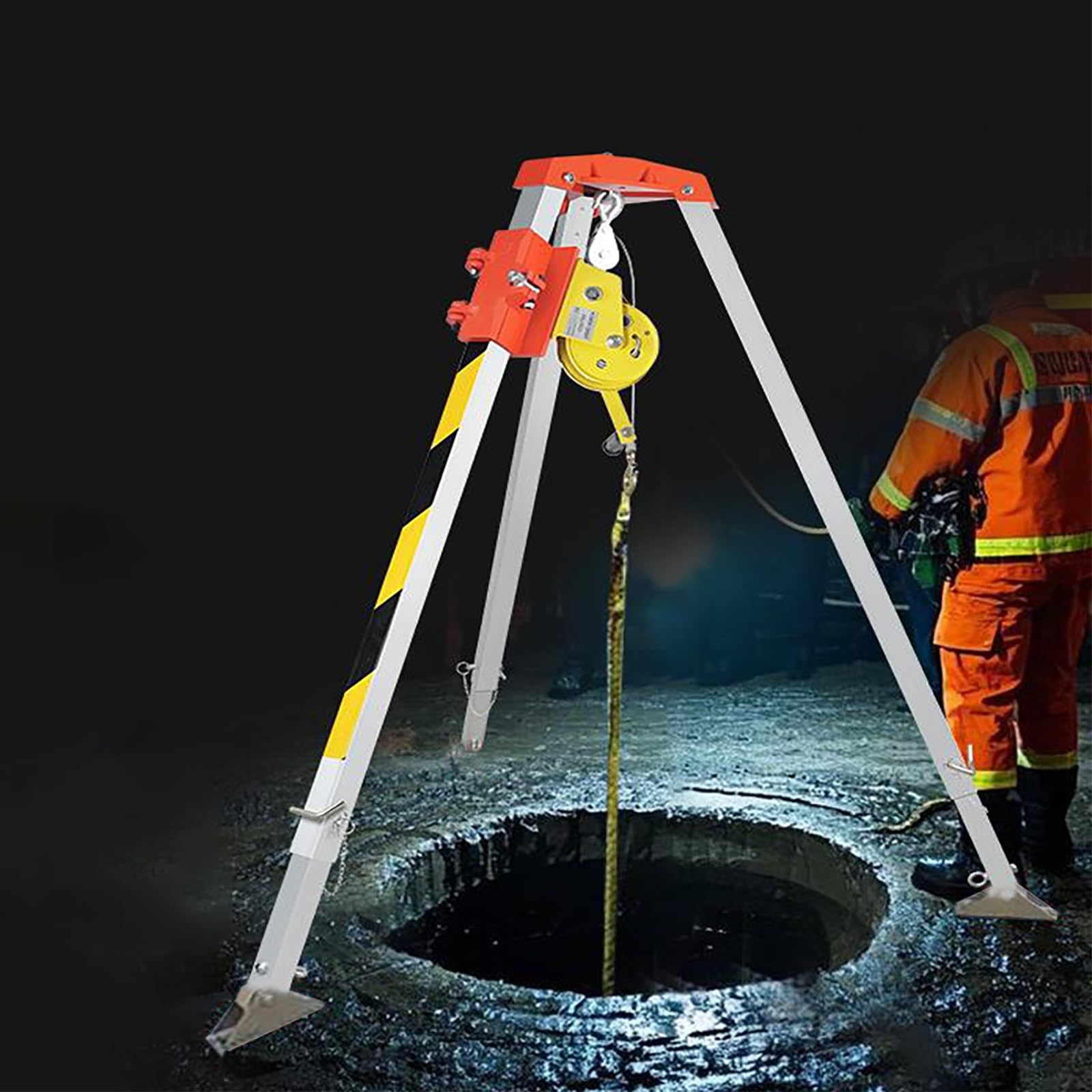 Ytbhshxz 3Pcs Rescue Tripod, Adjustable Height Lifting Rescue Equipment With Winchs/Fall Protection, Heavy Duty Manhole Safety Tripods(,2600Lbs Winch)