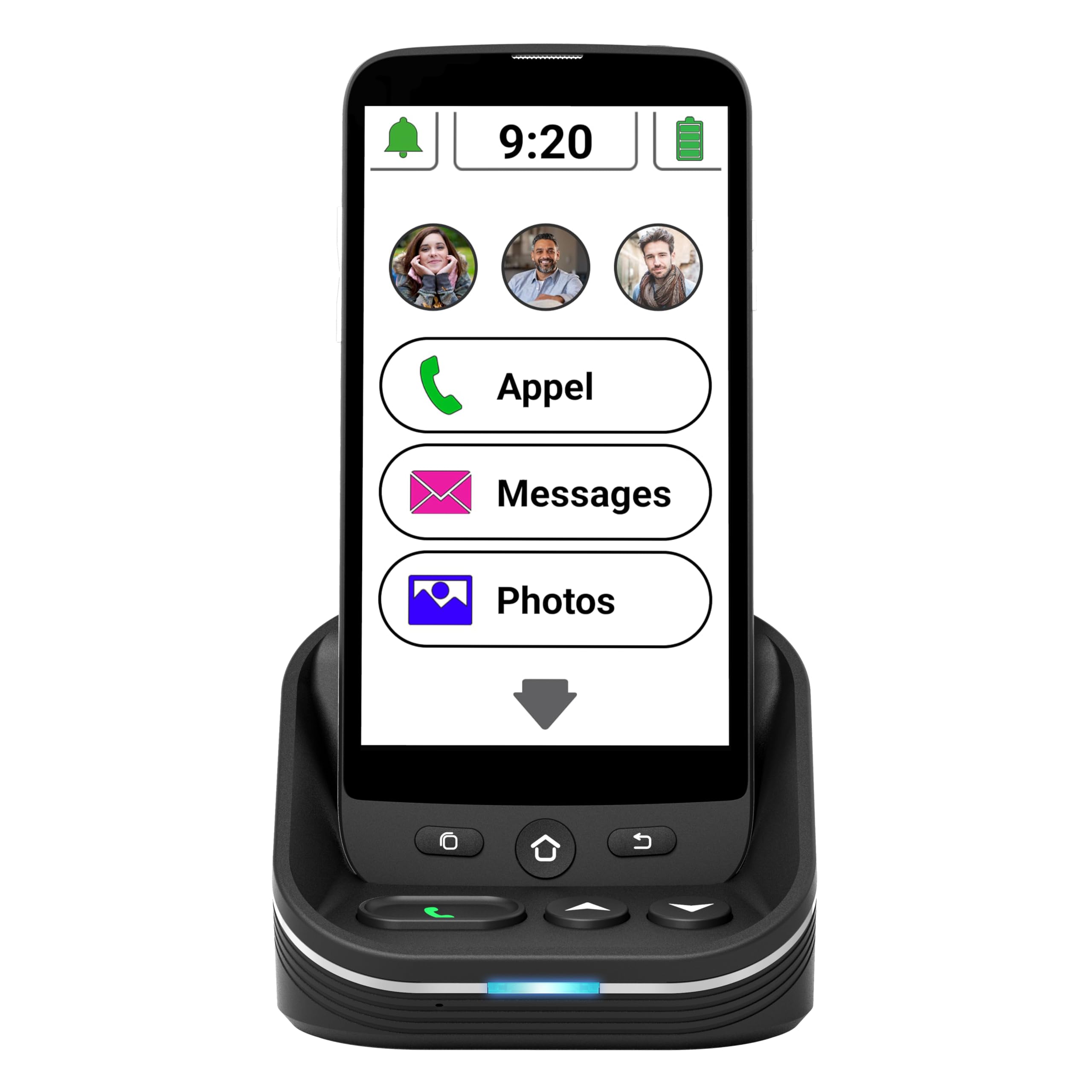 Swissvoice - Ampli Base - Base di Ricarica con Altoparlante - Vivavoce - Amplificazione Sonora - Tasti Integrati - Per smartphone S510-C per Anziani - Nero