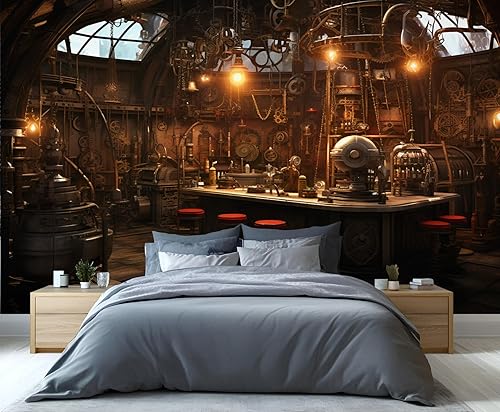 Miniatura 4 de Mural de pared industrial retro, mural industrial retro, papel tapiz de engranajes, mural de pared de textura metálica para sala de estar y