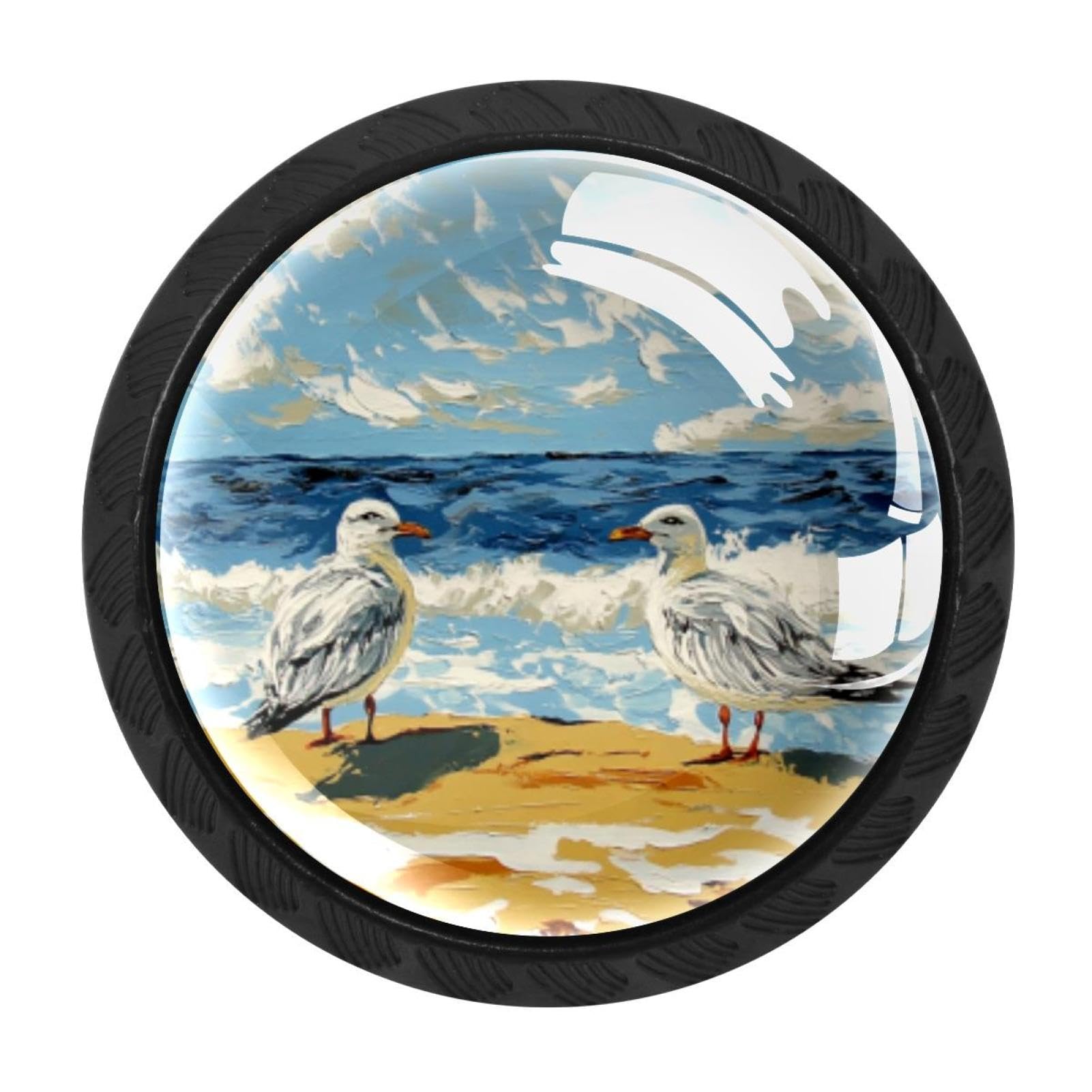 CHENZZZZ 4PCS Beach Birds East Coast Ocean Dresser Knob Round Glass Drawer Knobs Pulls Cabinet Handle for Home Kitchen Office Bathroom Wardrobe Cupboard