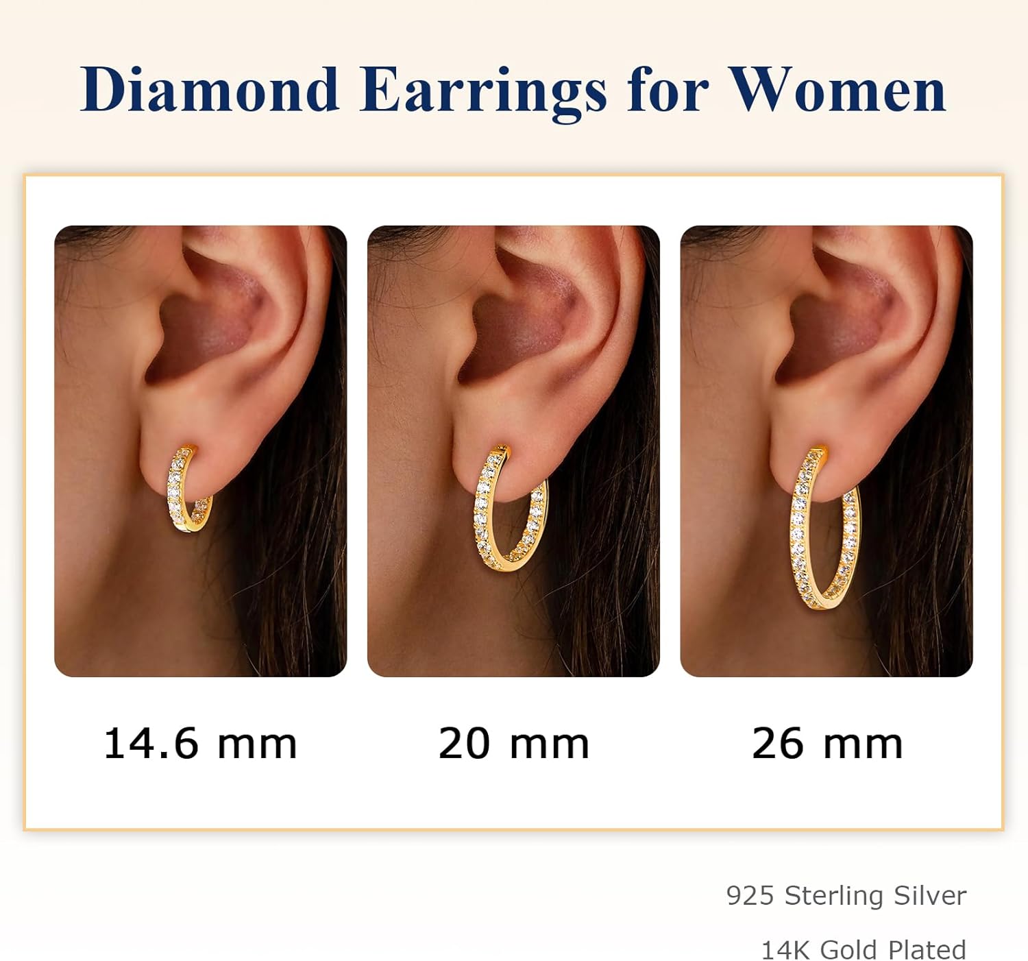 Diamond Hoop Earrings Sterling Silver Hypoallergenic Classic Chunky Hoop Earrings Full Gemstone Luxury Earrings for Women Wedding,Daily or Party, 15/20/26 mm - Image 5