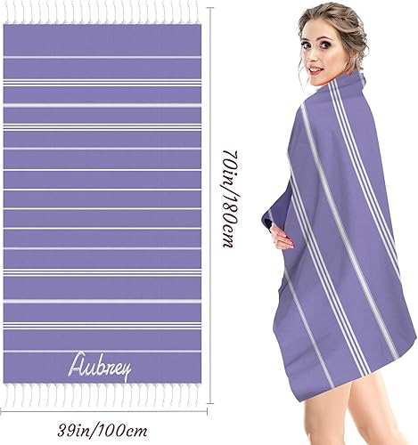 Miniatura 3 de Toallas de playa personalizadas con nombres, toalla de playa turca de algodón con borlas, de gran tamaño, 39 x 70 pulgadas, toalla de playa bordada