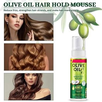 Olive Oil Styling Mousse - 200ml Hair Mousse For Curly Hair - Multi-Purpose Hair Fluffy And Curling Tool for Hydration Nourishing - Fluffy Hair Styling Cream, Rich In Coconut Oil