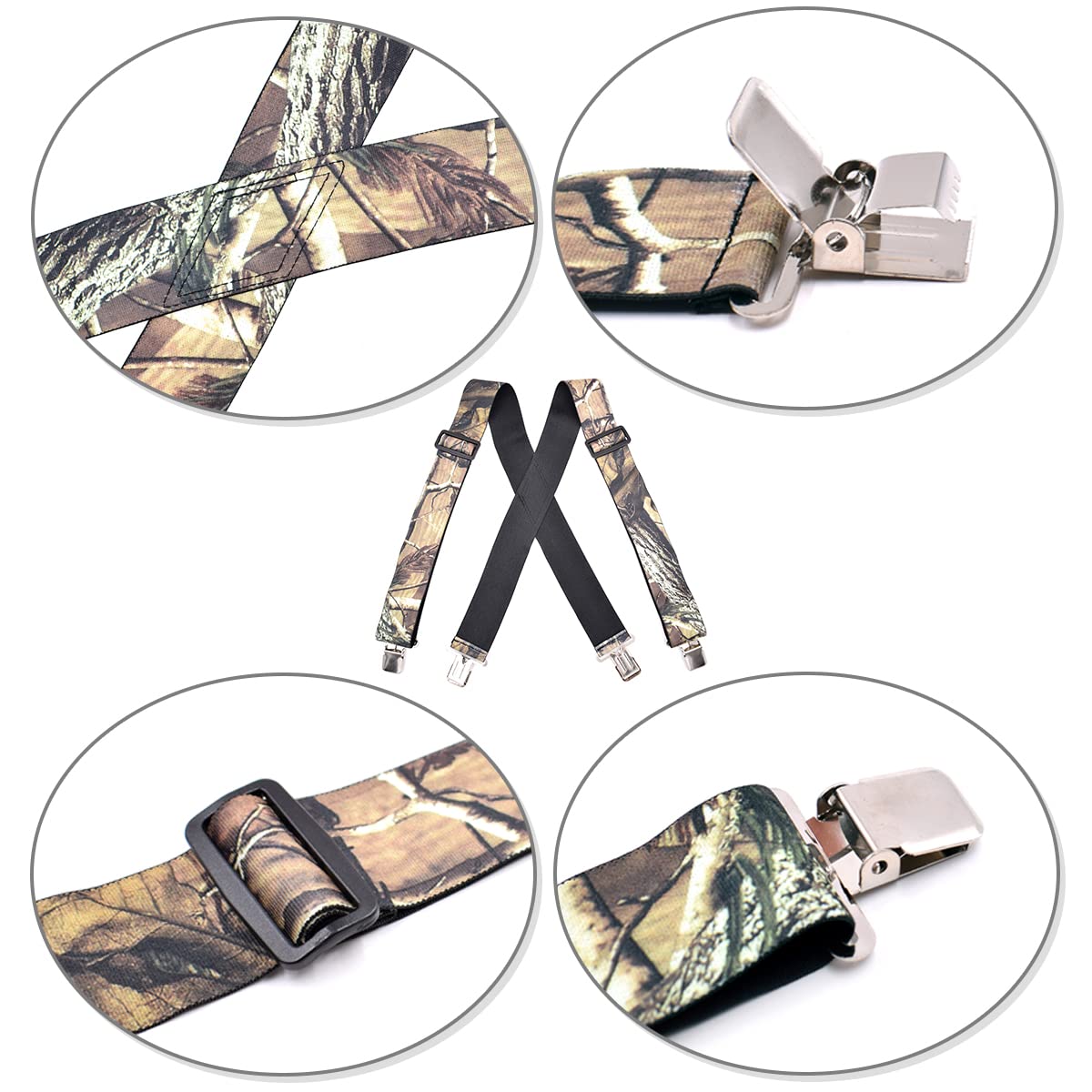 Liaoziyuan159 Camouflage Suspenders for Men Heavy Duty Clips Hunting Work Adjustable Braces DMZJ
