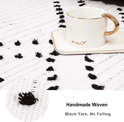 Miniatura 4 de HAOCOO Alfombra de pasillo de 2 x 8 pies geométrica blanca para pasillos alfombra de algodón tejida con diamantes lavable para interiores y