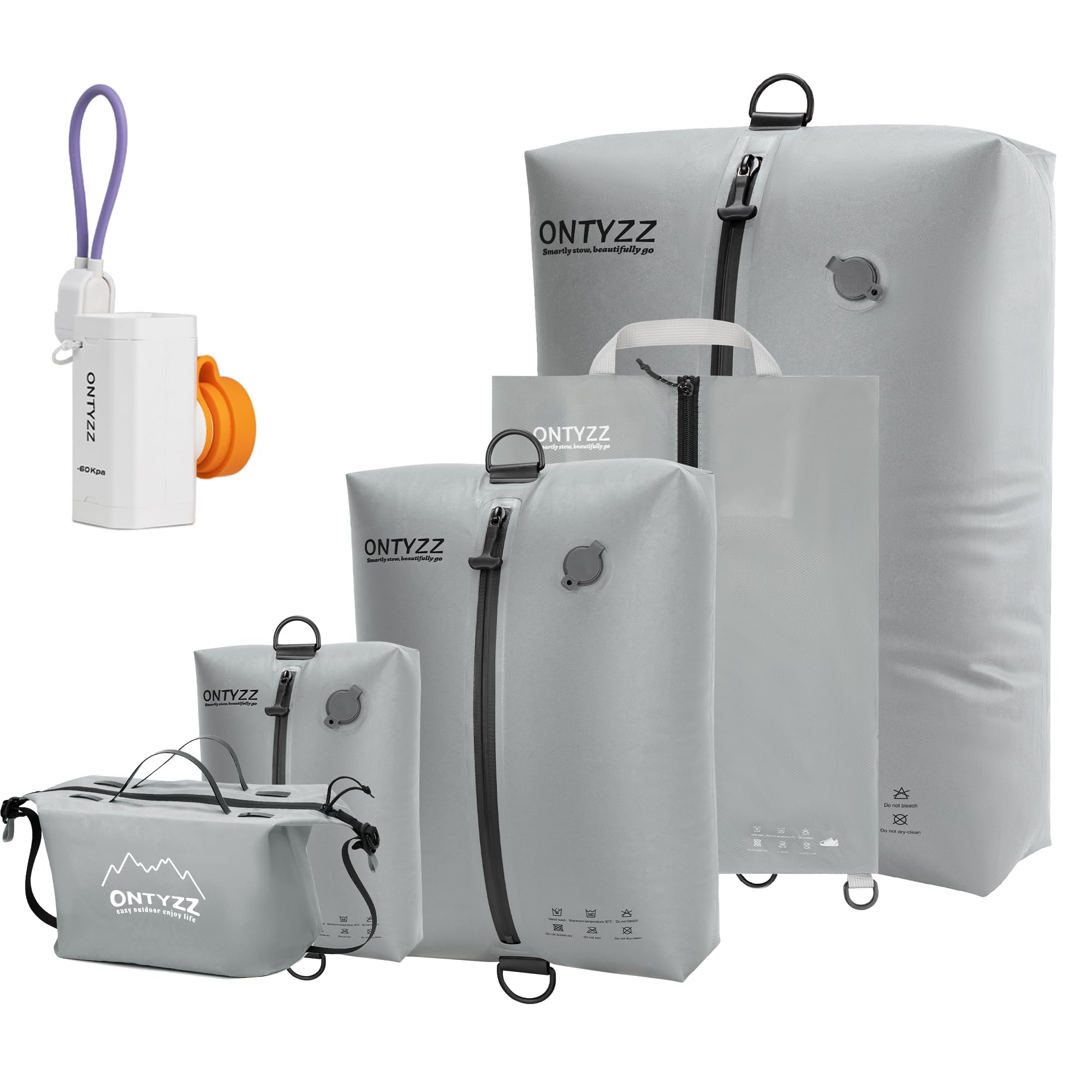 Organizzatore Valigie Compressione Cubo Imballaggio Set di 5 Riutilizzabile TPU Sacchetti Sottovuoto con IPX8 Impermeabile Cerniera Sacchetti Sottovuoto per Vestiti, Biancheria Intima, Calzini, Scarpe