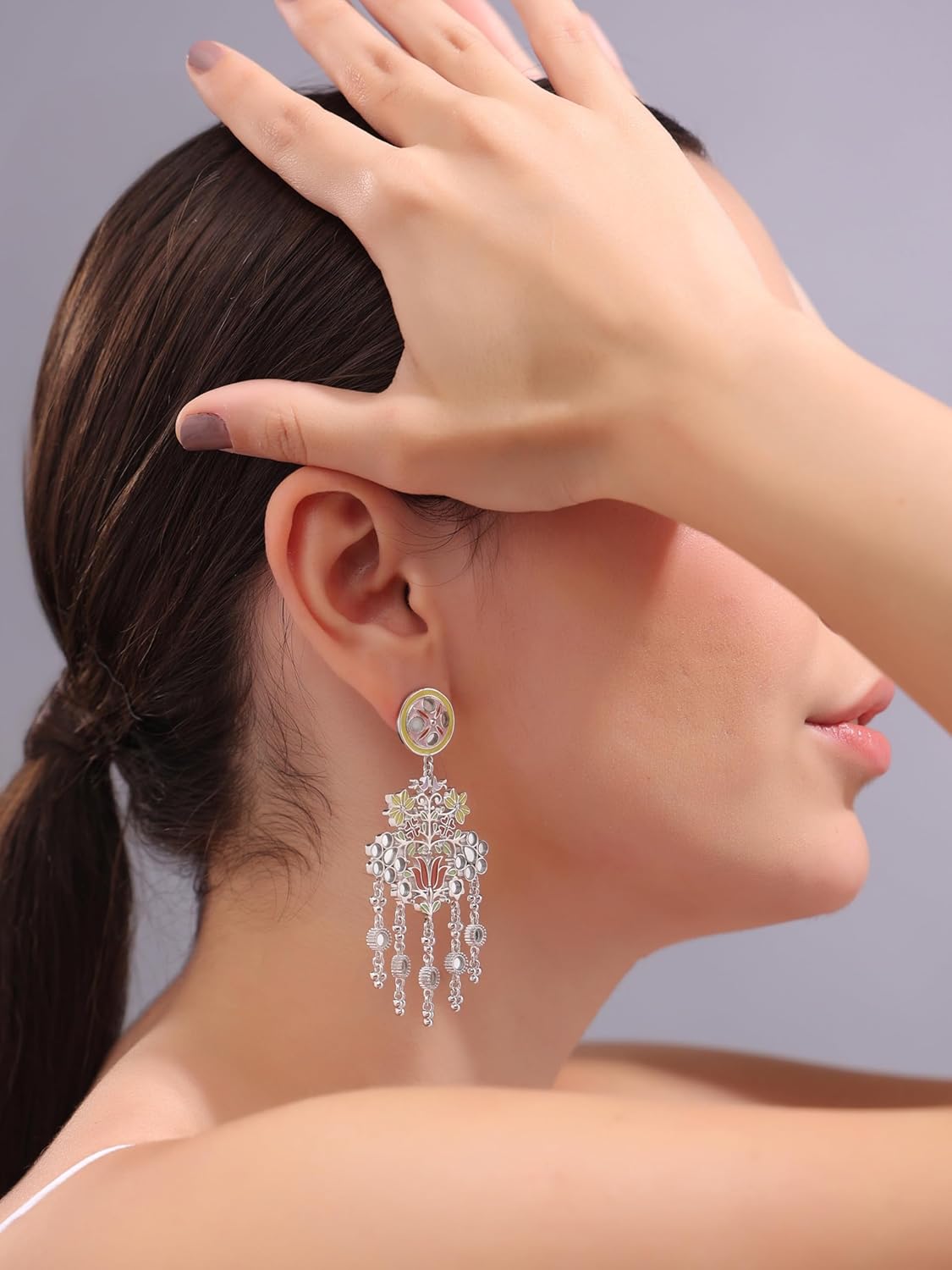 Color Blast Floral Flock Brass Dangle Earrings, Colorful Nature Inspired Designs - Image 7