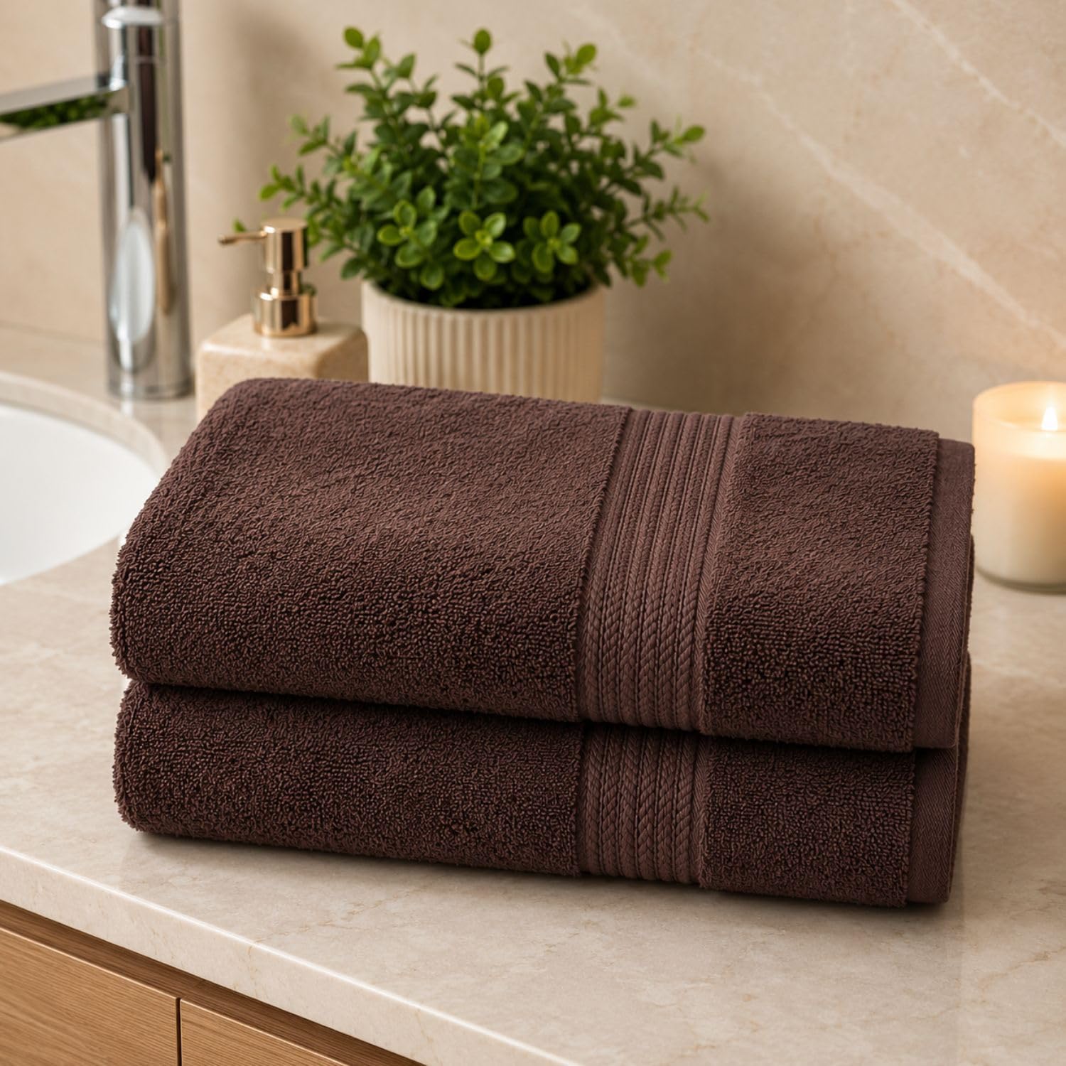 LINORA 2-Pack Cotton Bath Towels - Soft & Absorbent -2