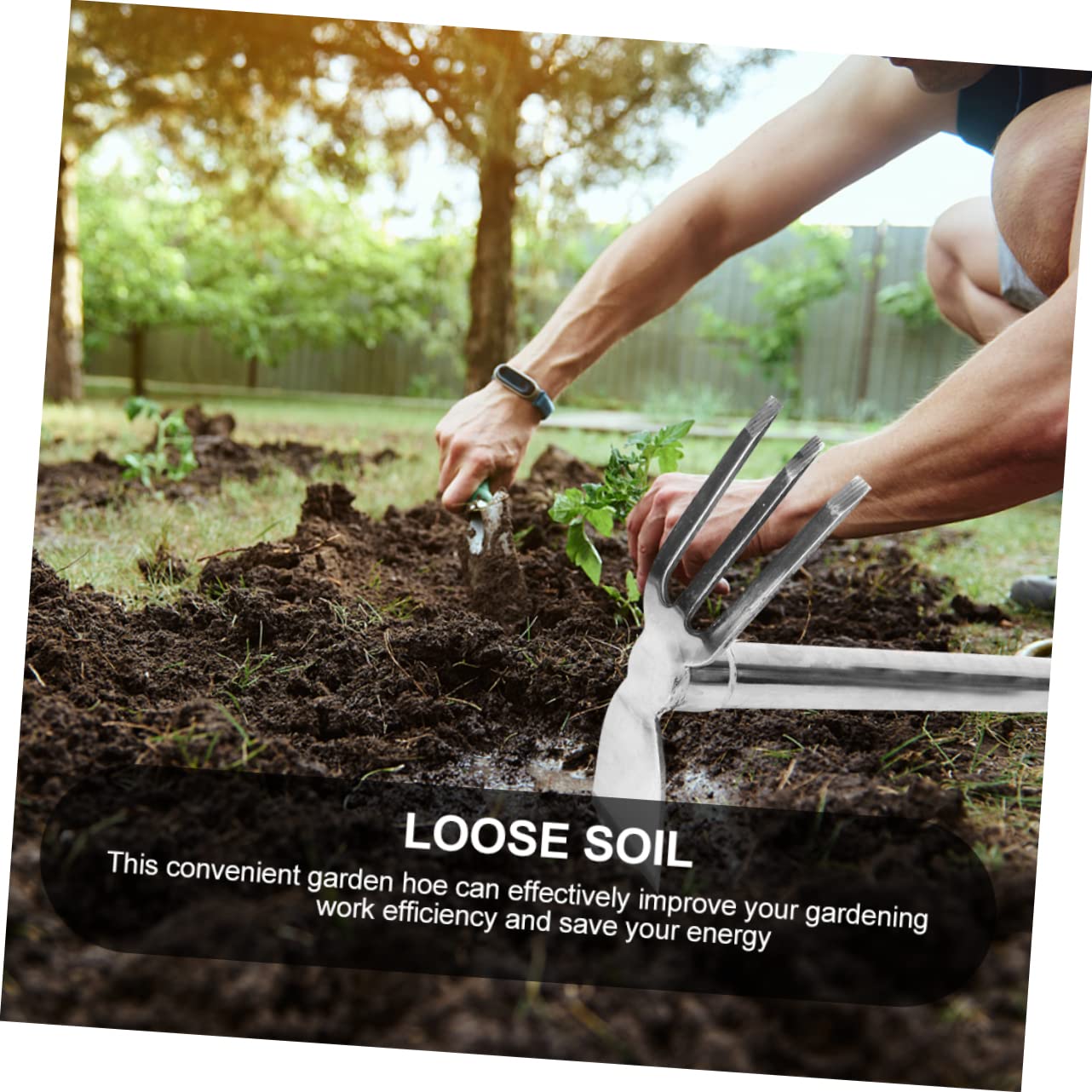 Kisangel Azada de Acero Inoxidable para Jardinería y Huerto, Herramienta de Mano para Remover Tierra y Aflojar el Suelo, Uso Doméstico