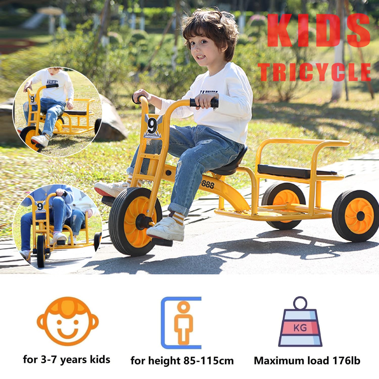 Amazon.co.jp: MOFGOE 助手席付き子供用三輪車、幼児ペダルタンデム