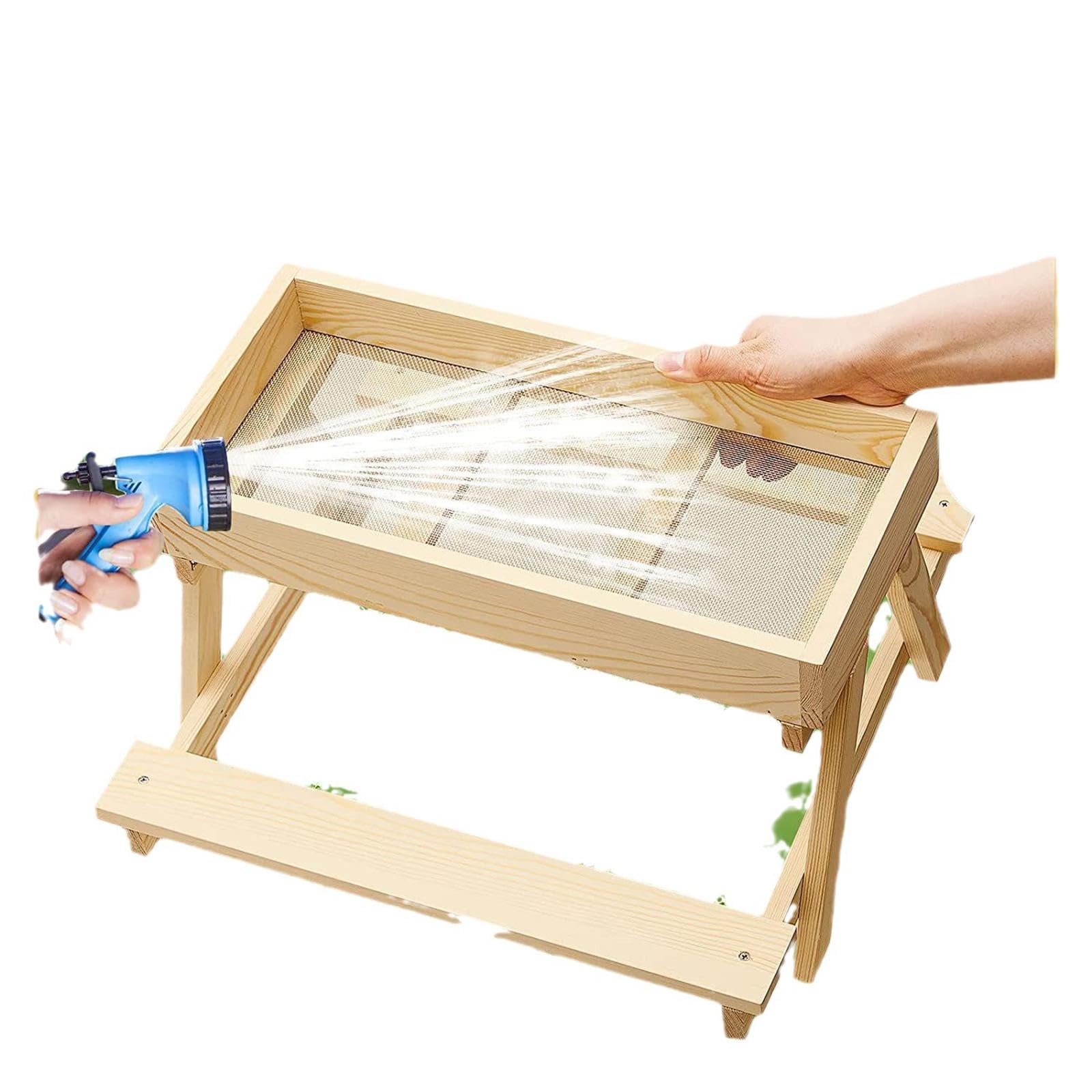 Comedero para Aves de Corral, Kit de Comedero para Pollos, Mesa de Madera para, Banco Integrado, Base de Metal Ventilada, Fácil de Ensamblar, Ap
