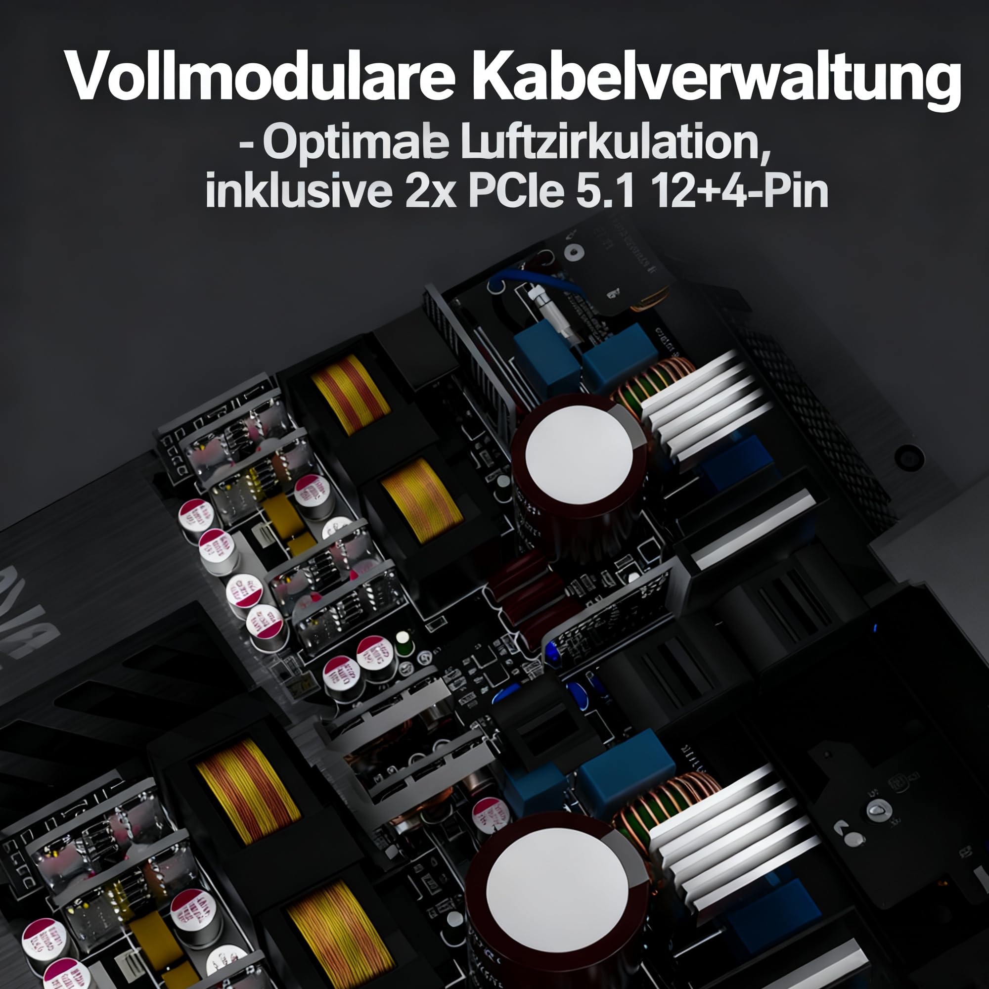 LC-POWER LC1200P V3.1 1200W PC Netzteil, 80 Plus Platinum Effizienz, ATX 3.1-Netzteil, PCIe 5.1 Kompatibel, Vollmodular, 135mm Lüfter, Leiser Betrieb für Gaming-PC und Server