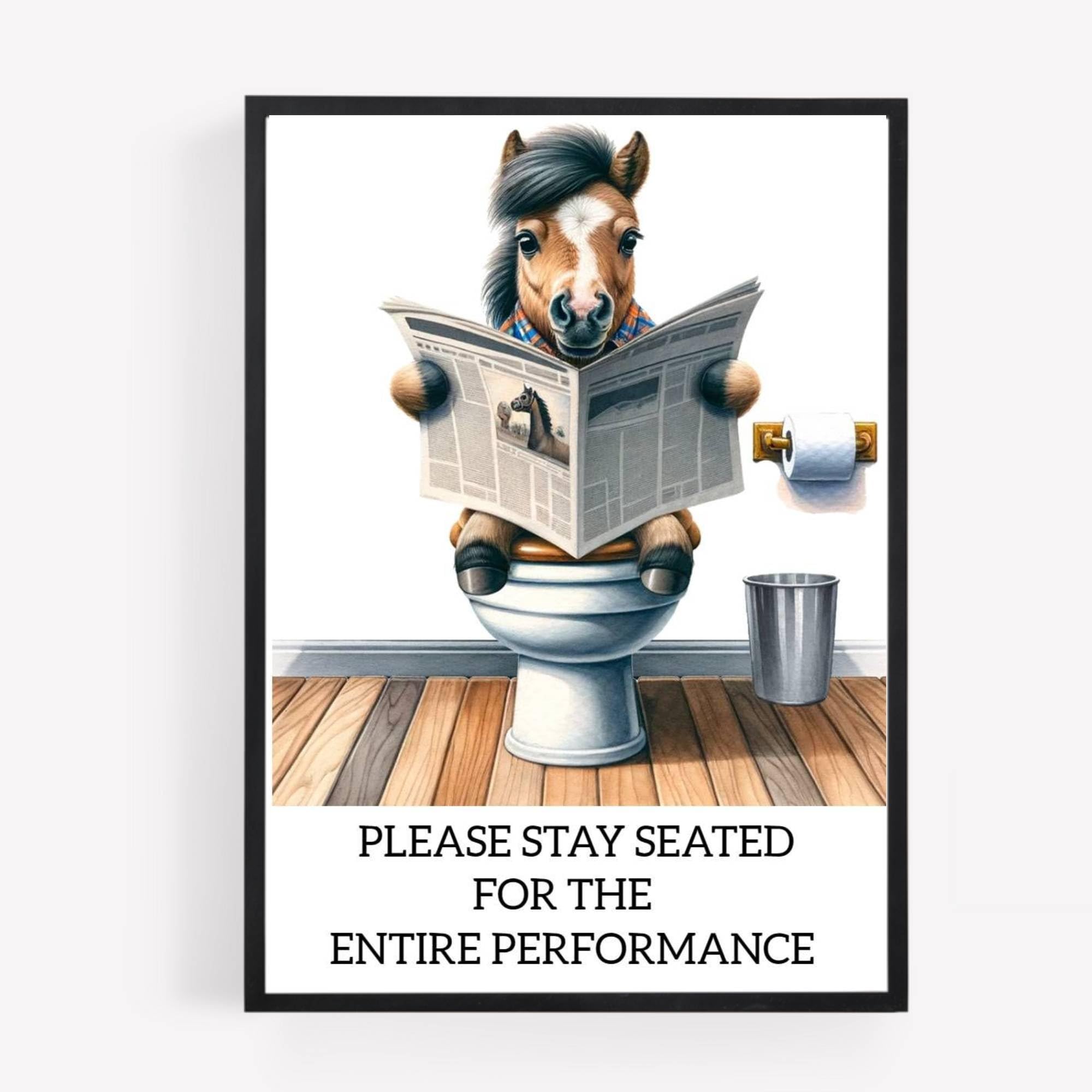 gfc Funny Bathroom Toilet animal Print Picture Poster horse on a toilet reading newspaper A4 UNFRAMED wall art Home decor Decorating be sated for the entire performance white