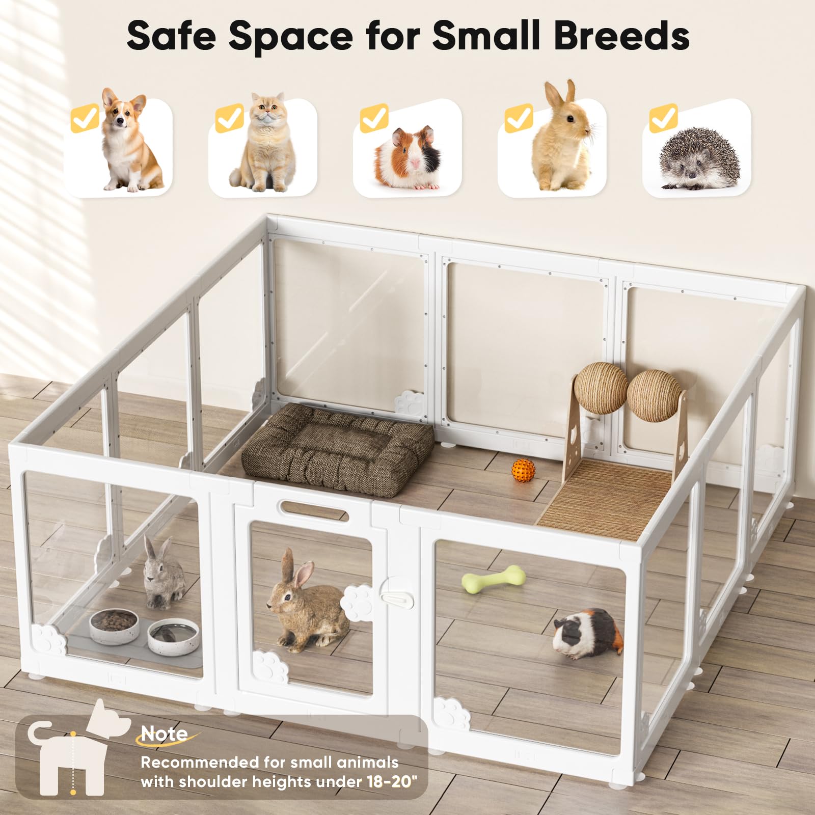 24" acrylic clear dog play pen indoors 2 panels, puppy playpen with door for small dogs puppies, transparent plastic pet playpen cage fence crate kennel for cat kitten rabbit bunny ferret etc