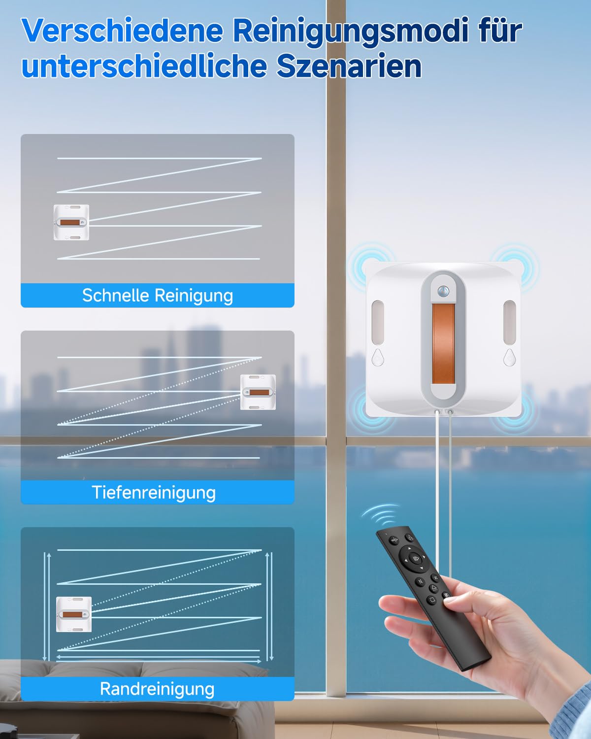 Fensterputzroboter 6500 Pa, Fensterreinigungsroboter mit 2-Fach-Sprühsystem, intelligenter Routenplanung, 80-ml-Wassertank, 8-stufigem Sicherheitssystem und Randerkennung, für Innen- und Außenfenster