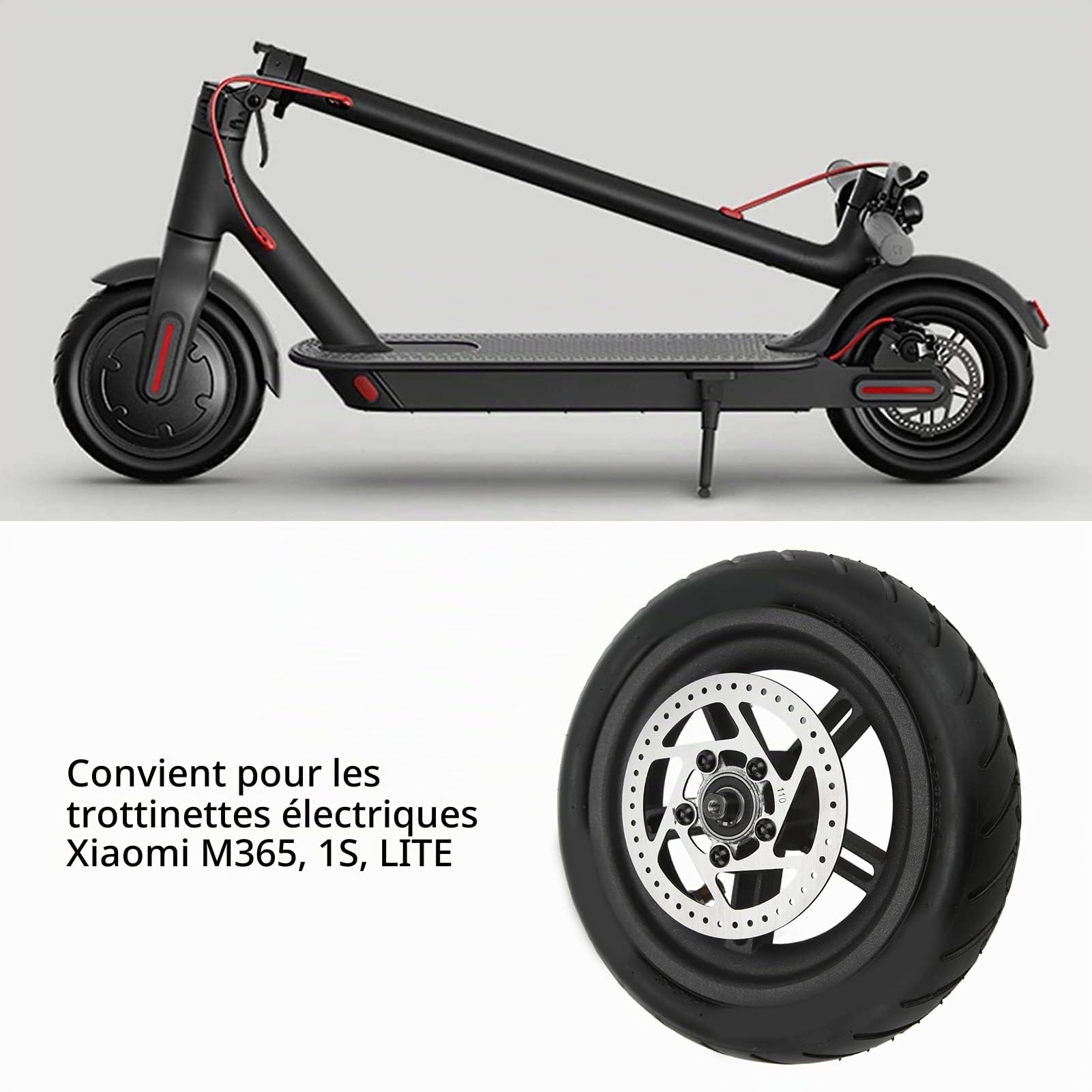 BuyWeek Roue Arrière de Trottinette Électrique avec Frein à Disque 110 mm pour Xiaomi M365/1S/Lite, Pneu Pneumatique de Roues de Rechange de Scooter Électrique de 8,5 Pouces