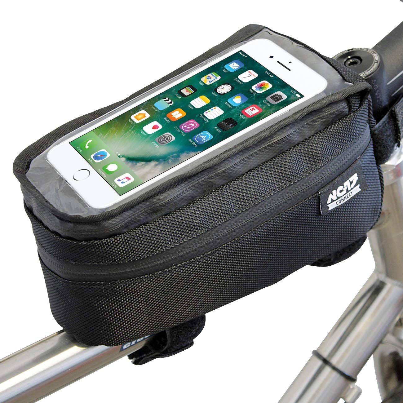 Universal bicycle e-bike top tube mobile phone bag, size XL, handlebar bag, frame bag, storage compartment, cable passage, touch screen, for smartphones of all common sizes, MTB, road bike,