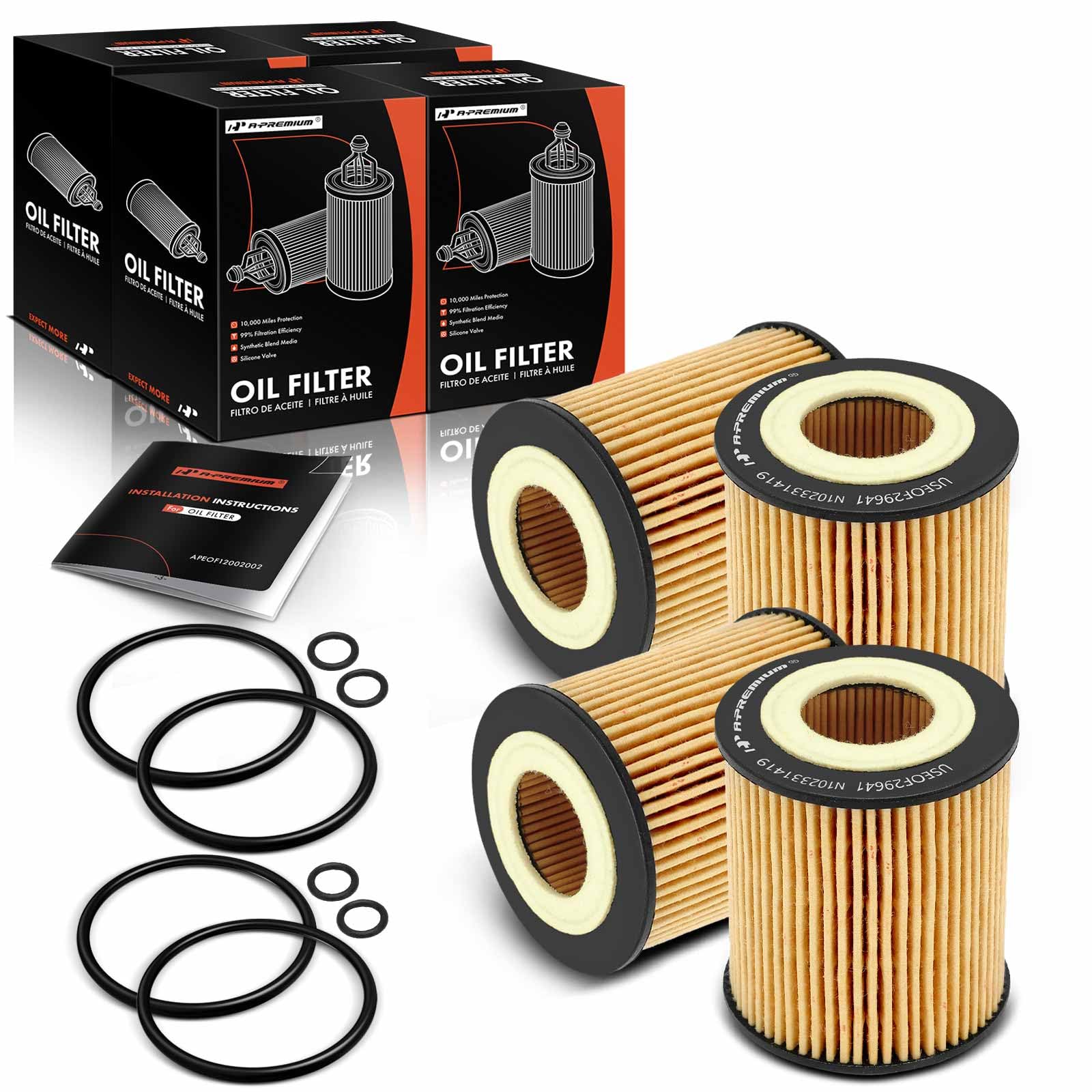 A-Premium 4-PC 10K Miles Protection Oil Filter Compatible with Ford Escape 2005-2009, Fusion 2006-2009 & Mazda 3 2004-2009, 6 2003-2011, 5 2006-2010,