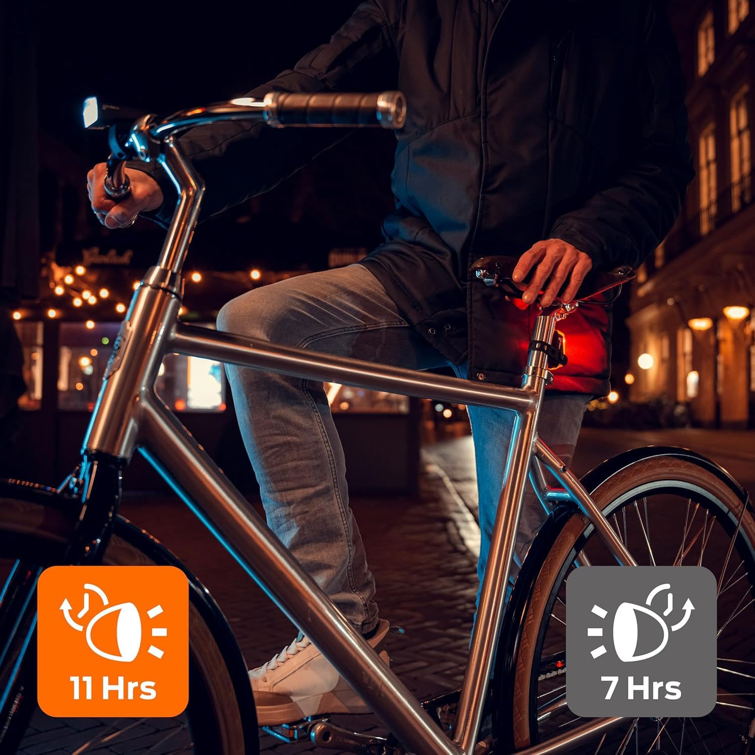 AXA Fahrradlicht Set Dwn 50 Lux – USB Aufladbar – Batterieanzeige – Bremslichtfunktion – StVZO Zugelassen