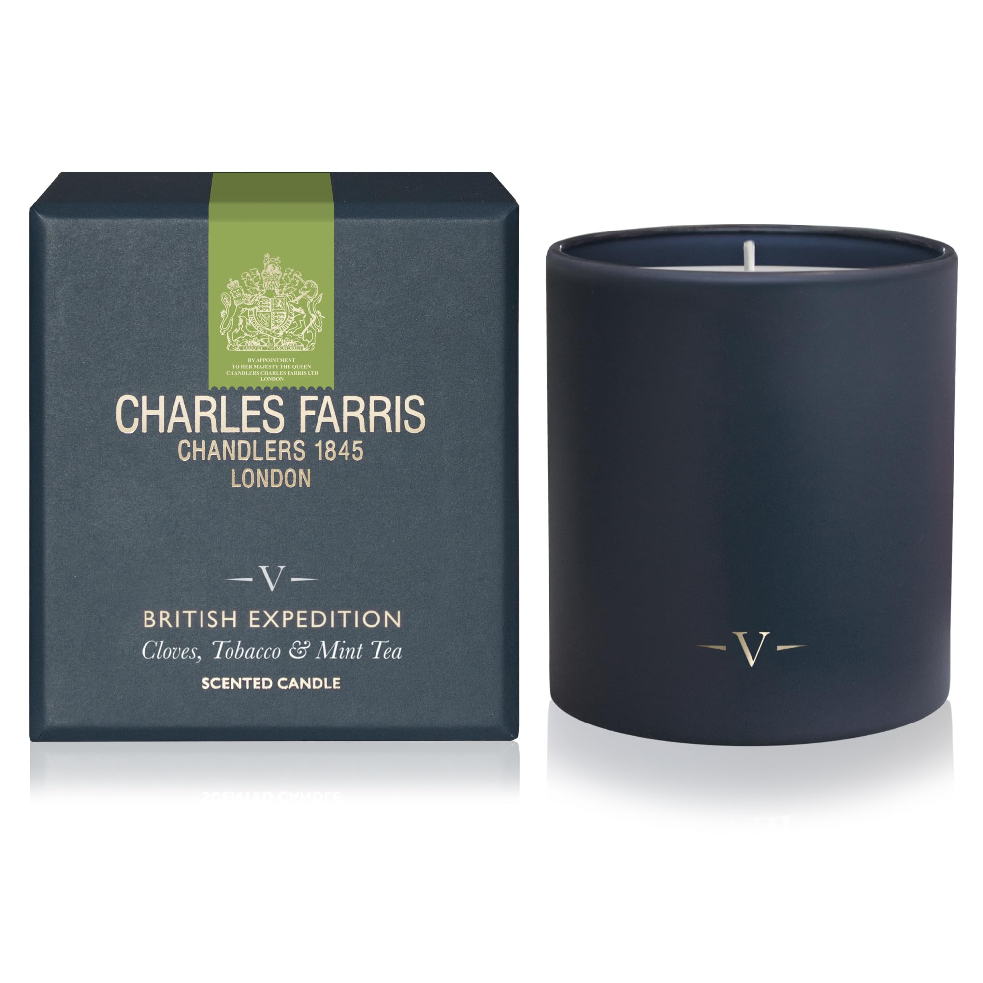 Charles Farris Luxury Scented Candle - Cloves, Tobacco & Mint Tea - 50+ Hours Burn Time - Artisan Hand-Finished Glass Jar, Made in England (British Expedition)