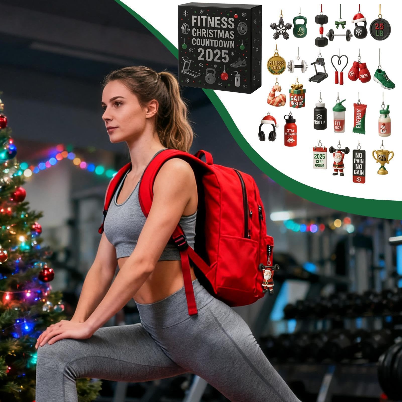 Calendario De Adviento De Cuenta Atrás Navideña - de Cuenta Atrás en | Acrílico 2D,24 Días Accesorios de Fitness Decoraciones para Árbol de Navidad - Para De Invierno, Gimnasio En Casa, V