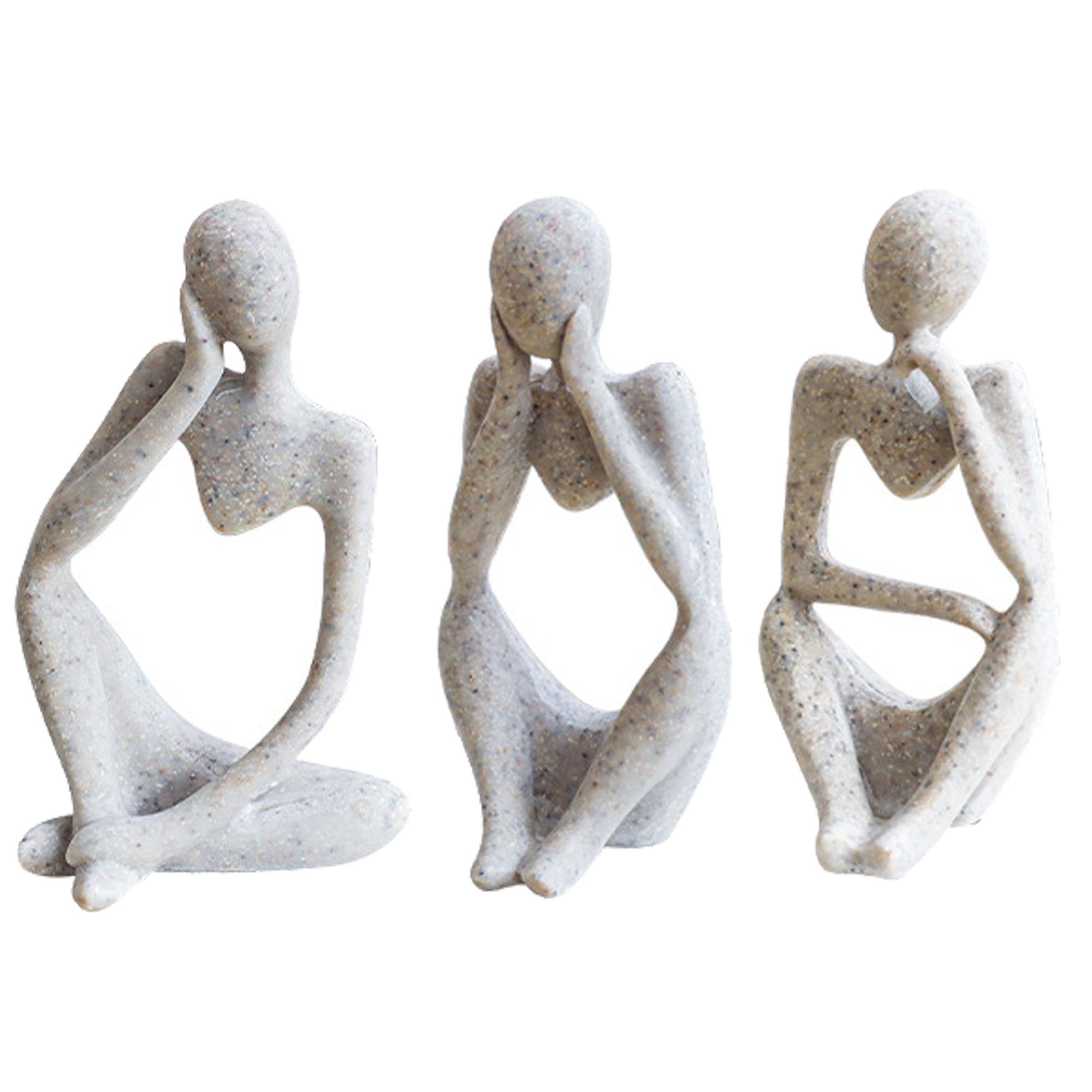 3PCS Room Statues Modern, Home Decor, Thinker Statue Ornaments, Art Figurines, Decorative Home Accessories, Abstract Sculptures Decorations for Living Room, Office, Coffee Table, Shelves (sandstone)