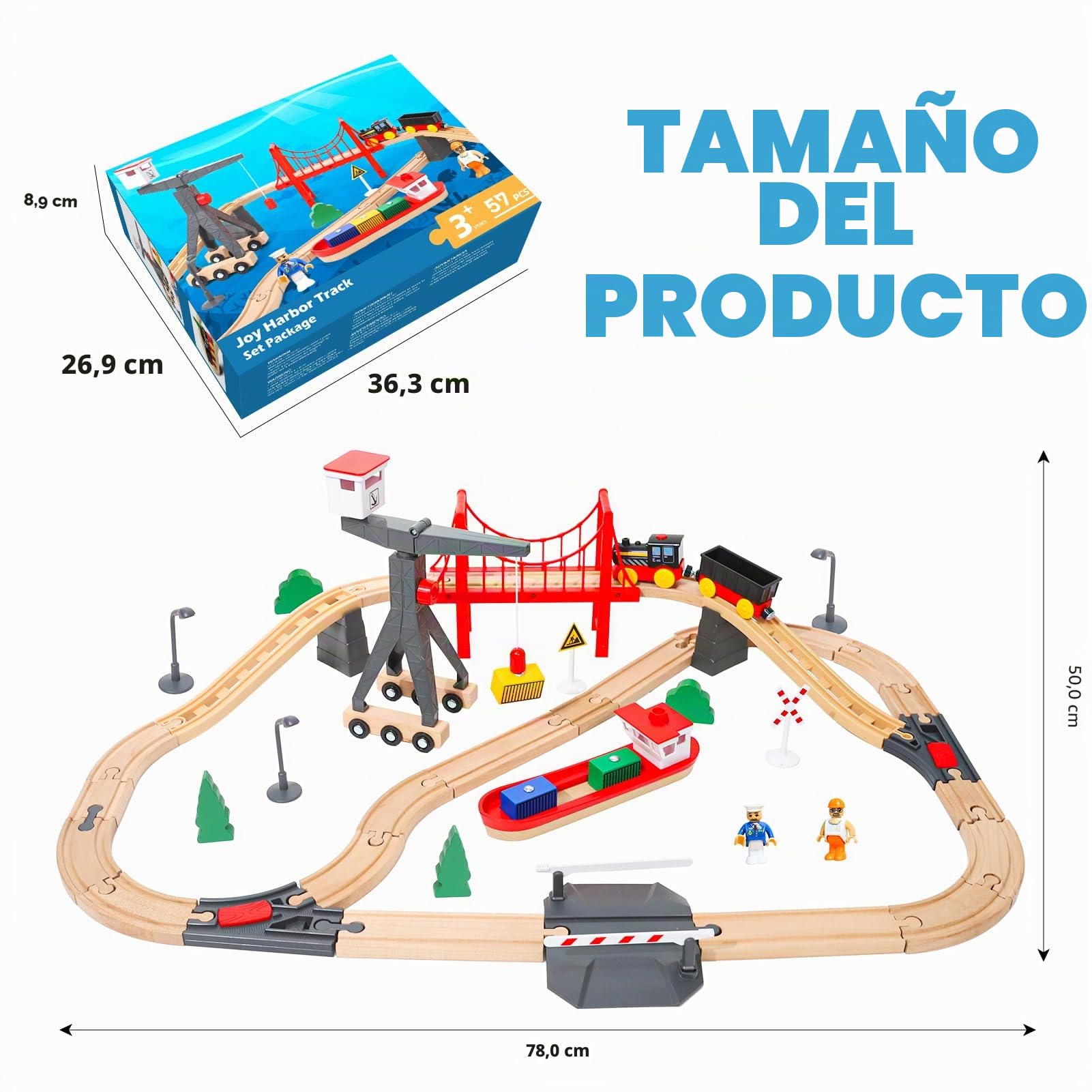 LZDMY Juego de Tren de Madera para Niños, 57 Piezas Tren Eléctrico Compatible con Vías Brio, Madera de Juguete para 3 4 5 6 Años Juguete de Regalo para Niño y Niña