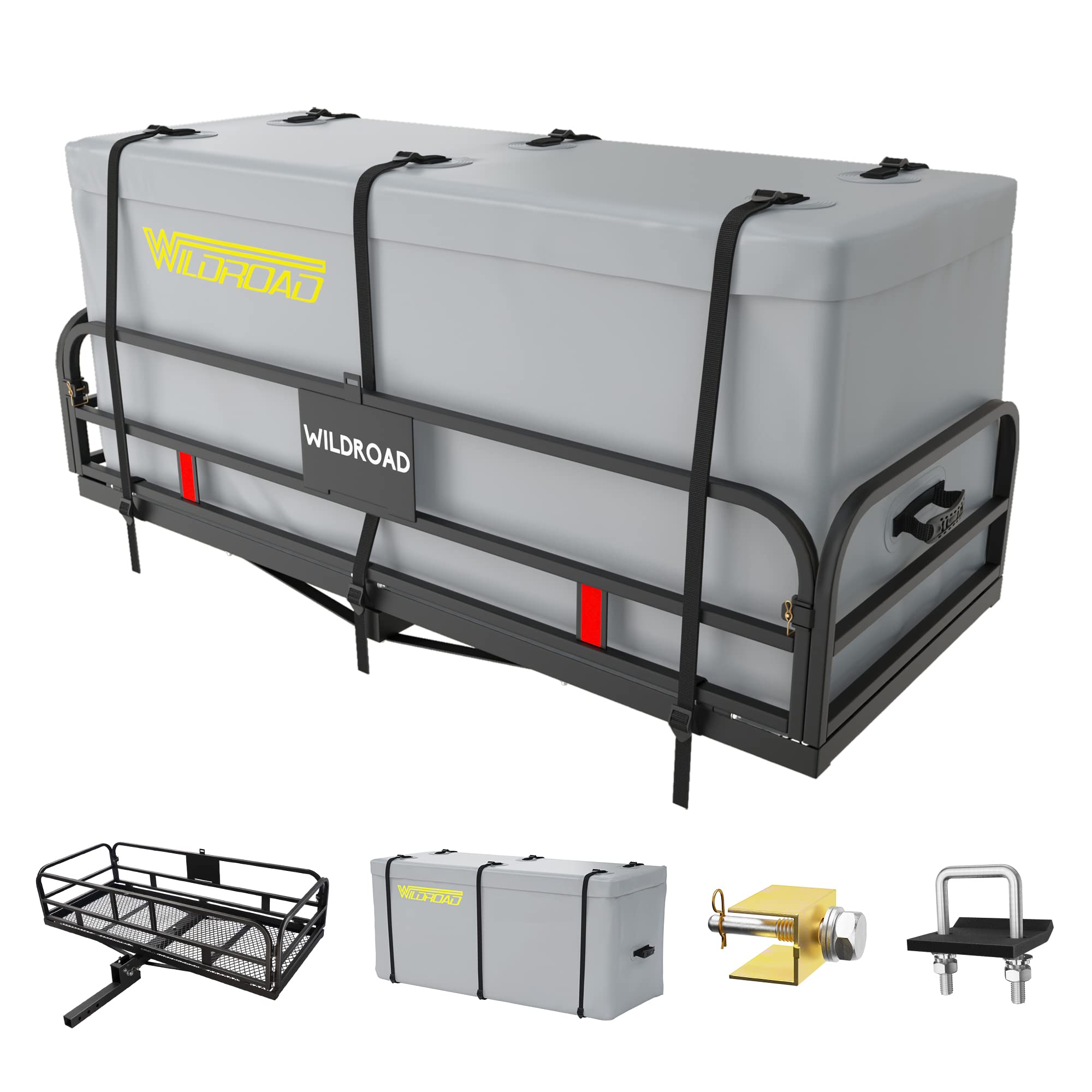 Wildroad Hitch Mount Cargo Carrier Basket 500 LBS Folding Vehicle Cargo Baskets 60" x 25" x 13.8" Fits 2" Receiver with Waterproof Cargo Carrier Bag and Hitch Tightener Fastener