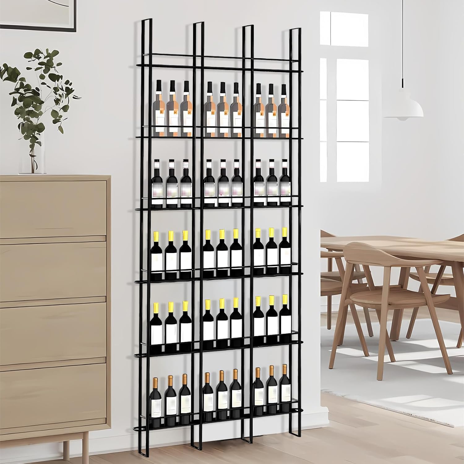 Portabottiglie Da Parete, Porta Vino Da Parete In Metallo a 6 Livelli, H: 240 cm, Portabottiglie indipendente, Porta Bottiglie Per Cucina, Sala Da Pranzo, Bar, Cantina (Nero, 3 colonne)