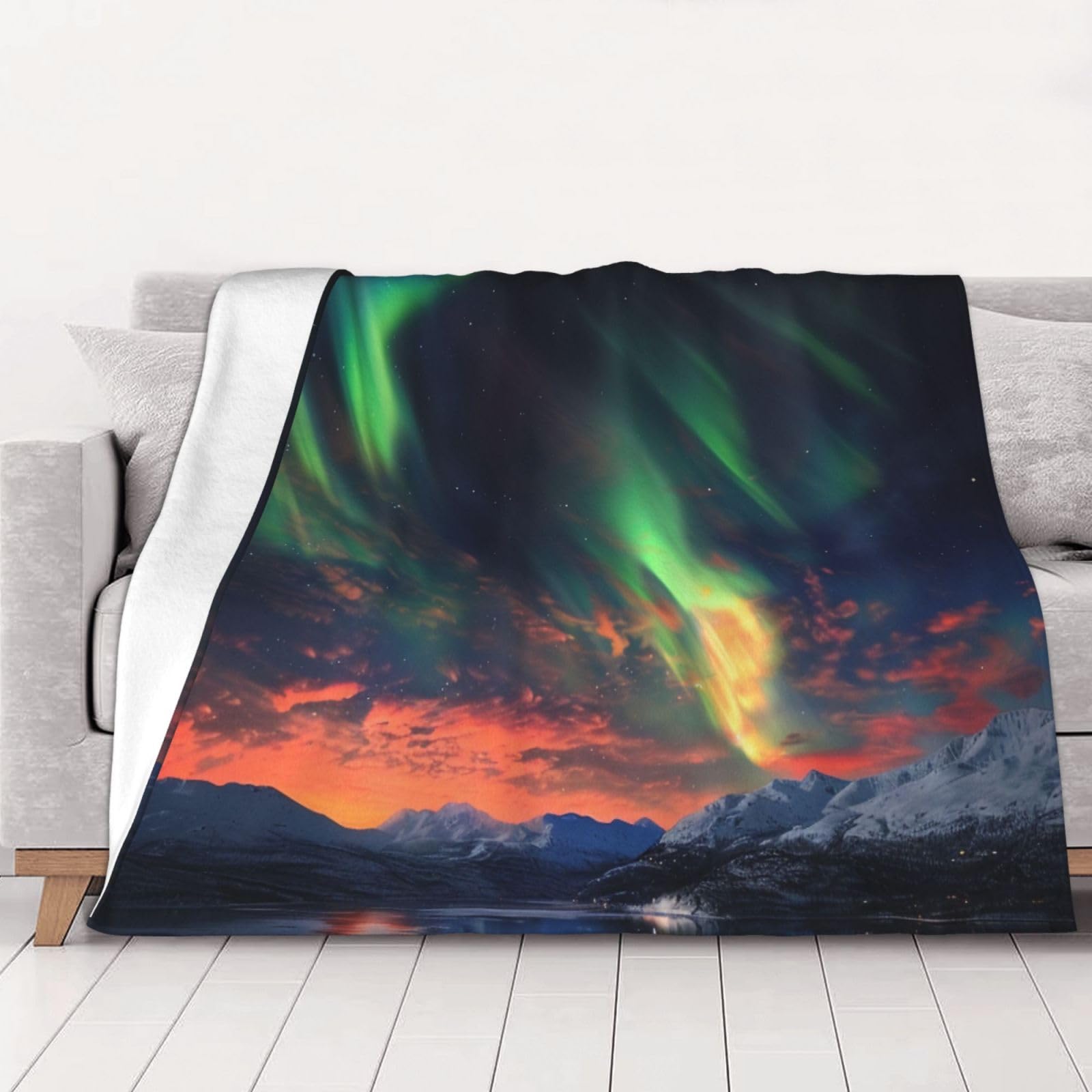 AUBKFELD aurora Printed Flannel Blanket 125x100 CM, Soft & Warm Throw Blanket for Sofa/Couch/Bed/Car, Gifts for Audlts Women Men