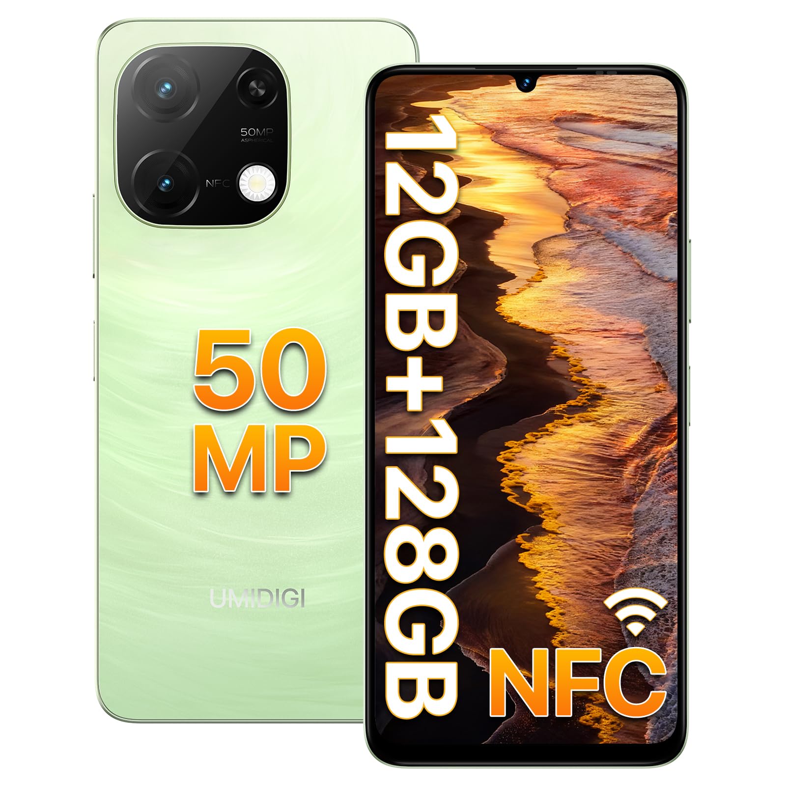 UMIDIGI Mobile Phones, NFC,12GB+128GB/2TB TF Smartphone, 6.75" HD+90Hz Phone Unlocked, 50MP Camera, Bluetooth 5.4, 5000mAh, Smart Phone 4G Dual SIM, Face ID/F ingerprint/GPS/OTG,G9C Green