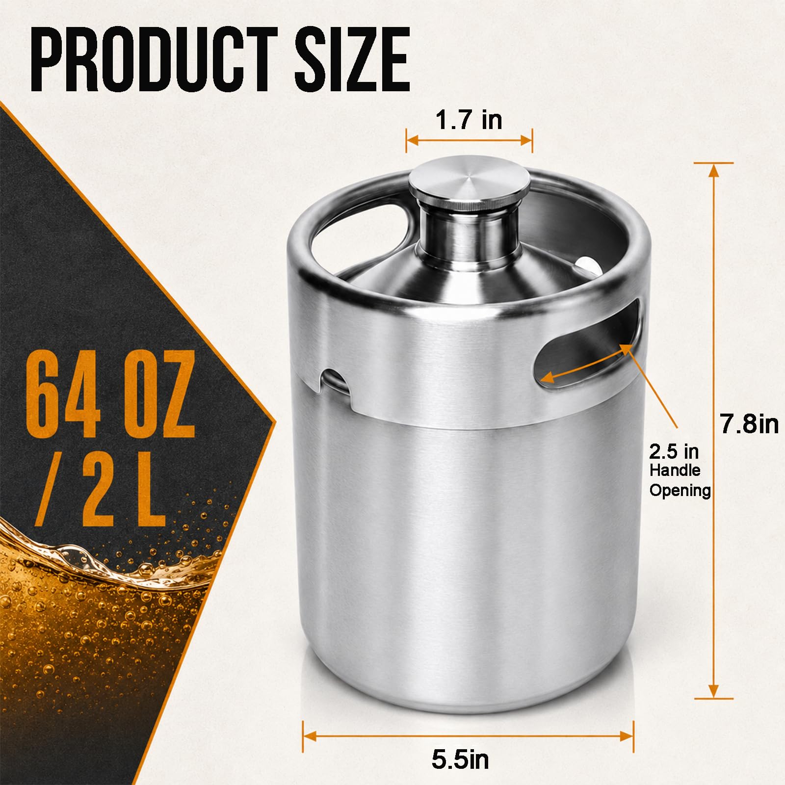 Mini Keg Growler - 64oz Stainless Steel Beer Keg -2