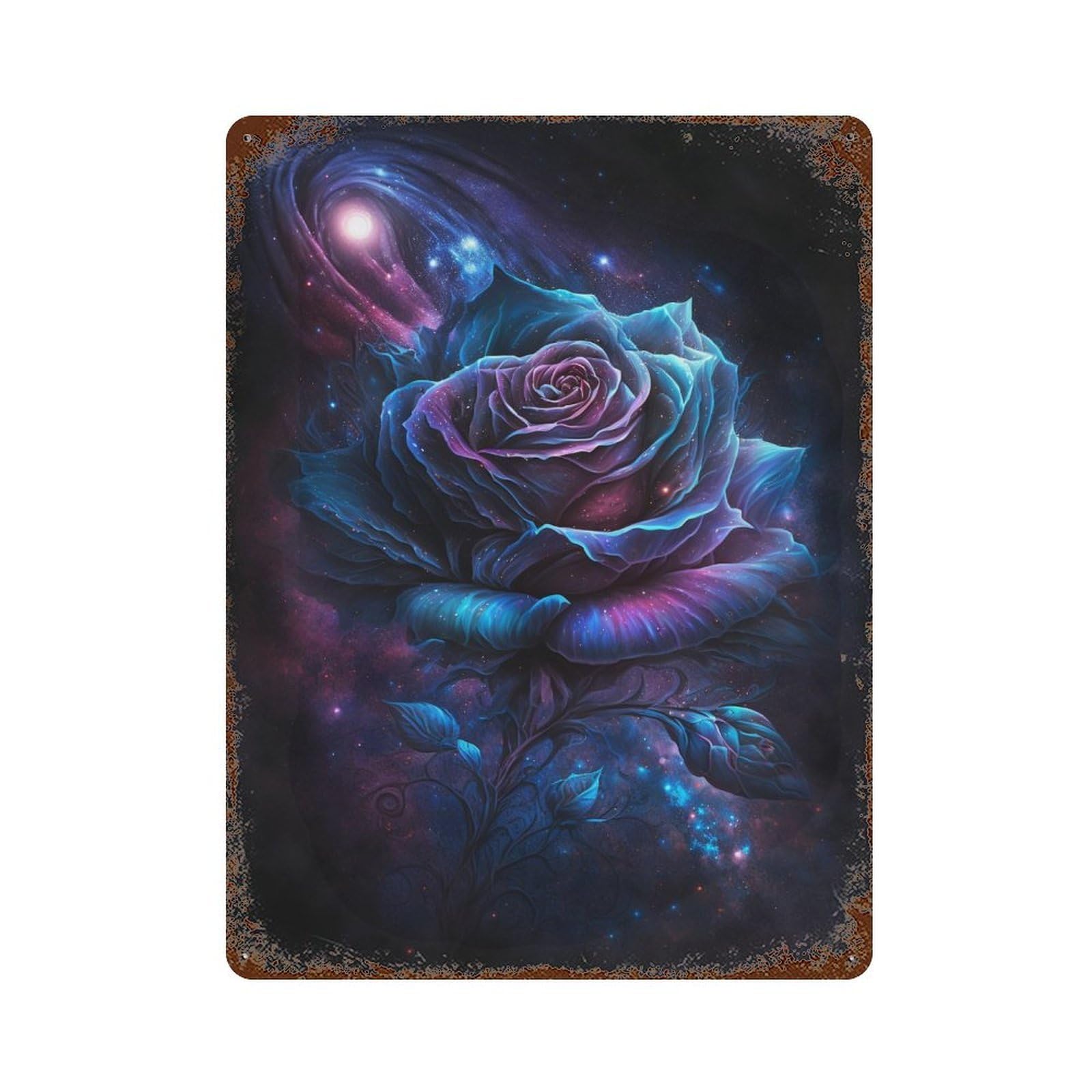 Garage Style Cosmic Rose Fantasy Artwork-1 Distressed Metal Wall Sign 15.7"x11.8", Rustic Home Decor for Bar And Workshop