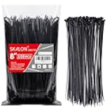 Zip Ties 8 inch (100 Pack), 40lbs Tensile Strength, Black Cable Ties, Wire Ties for indoor and outdoor use, by Skalon