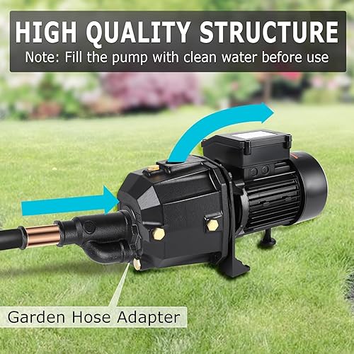 Miniatura 6 de Bomba de chorro de pozo poco profundo 1HP, voltaje 110 de hierro fundido premium, 1200 GPH, profundidad de pozo de hasta 25 pies para granja,