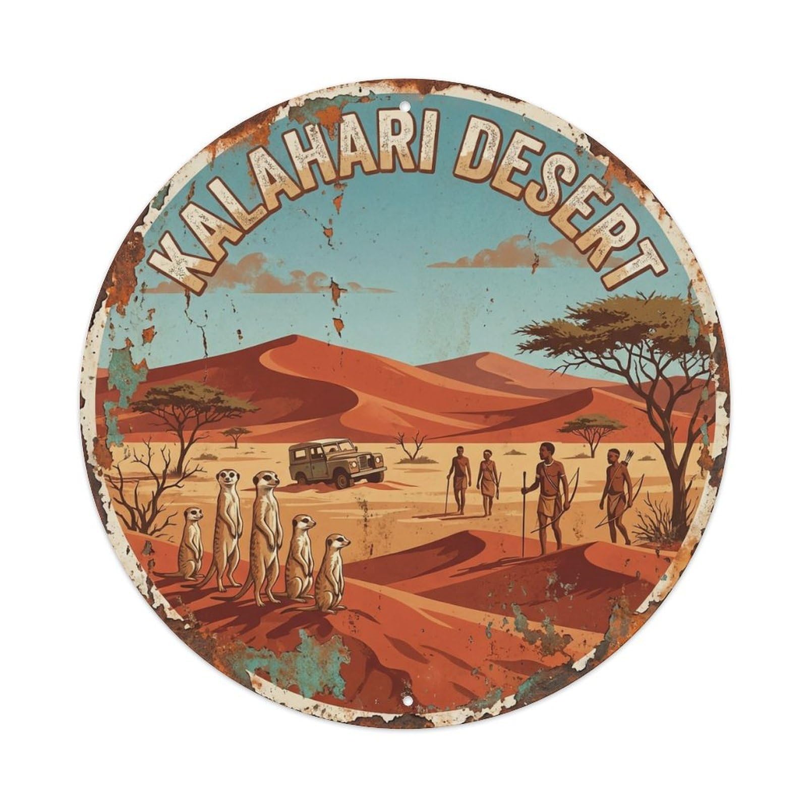 Retro Botswana Travel Kalahari Desert Vintage Metal Tin Sign Plaque Wall Decor for Cafe, Club Bar, Office, Garden Metal Poster 8x8Inch