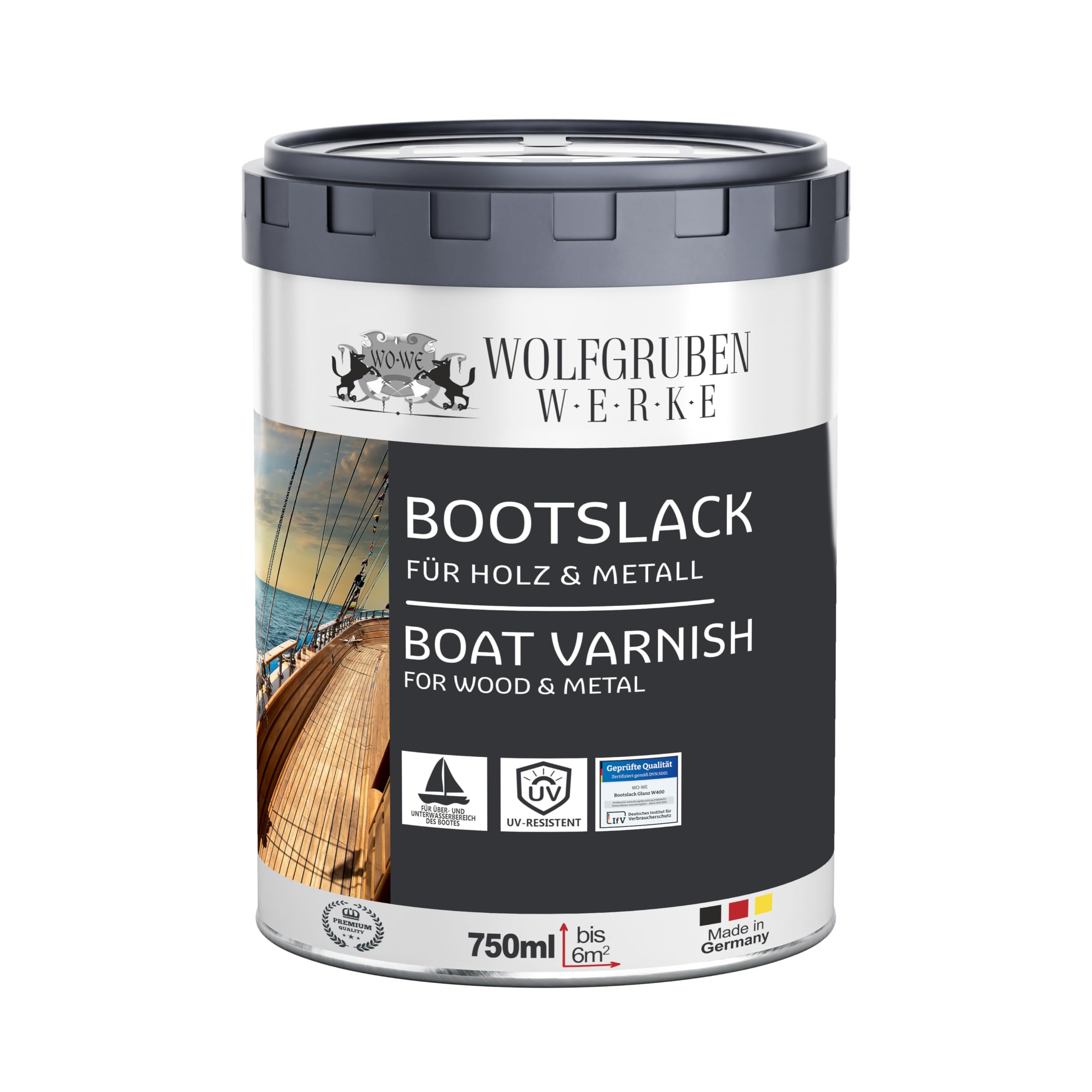 Bootslack Parkettlack Schiffslack Holzlack Seidenglänzend Farblos für Holz Boot Schiff - 750ml