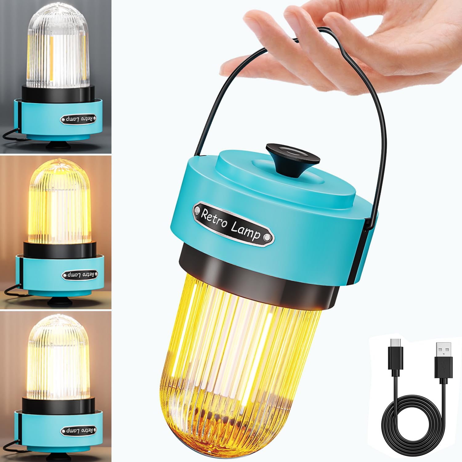 ESOW Rechargeable LED Camping Lantern, 1000LM Bright Portable Camping Light with 3 Light Modes & Stepless Dimming, IPX4 Waterproof Outdoor Emergency Lantern for Camping Fishing Home Power Outage