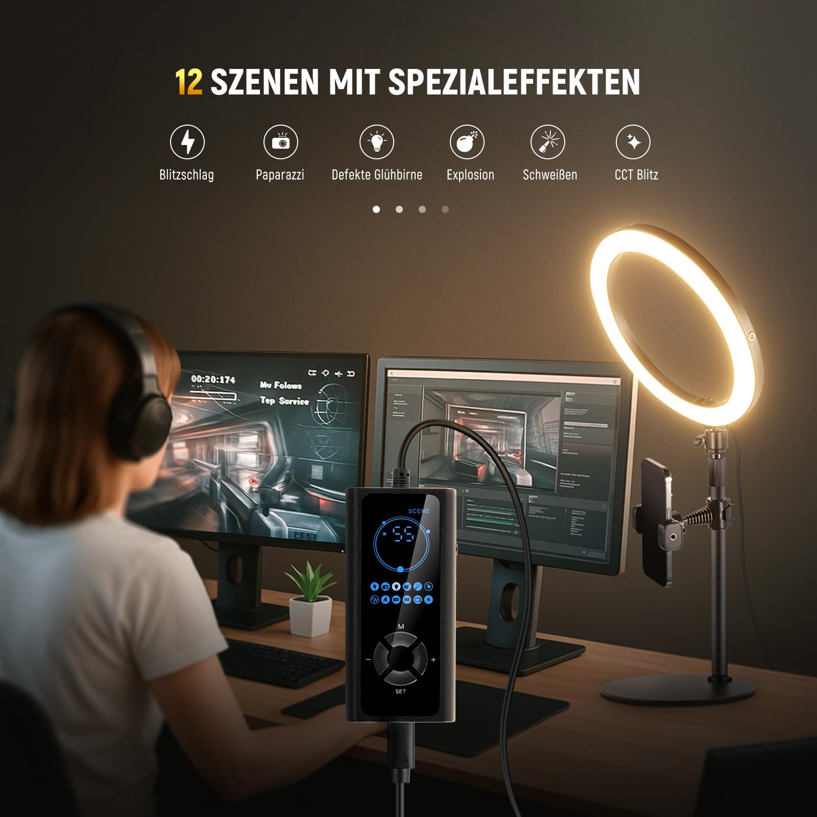 NEEWER 12" 24W Hochleistungs Desktop Ringlicht mit Stativ/Handyhalterung, LED Konferenz Selfie Licht für Videoanrufe, Make Up, Streaming, Vlogging, Zoom Meetings und Podcasts, RH12B