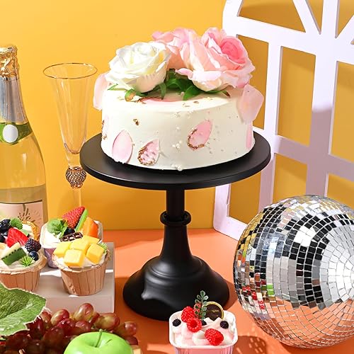 Miniatura 5 de Baderke Soporte redondo de metal para tartas de cumpleaños de 10 pulgadas, soporte de bandeja de exhibición de postres y cupcakes para boda, baby