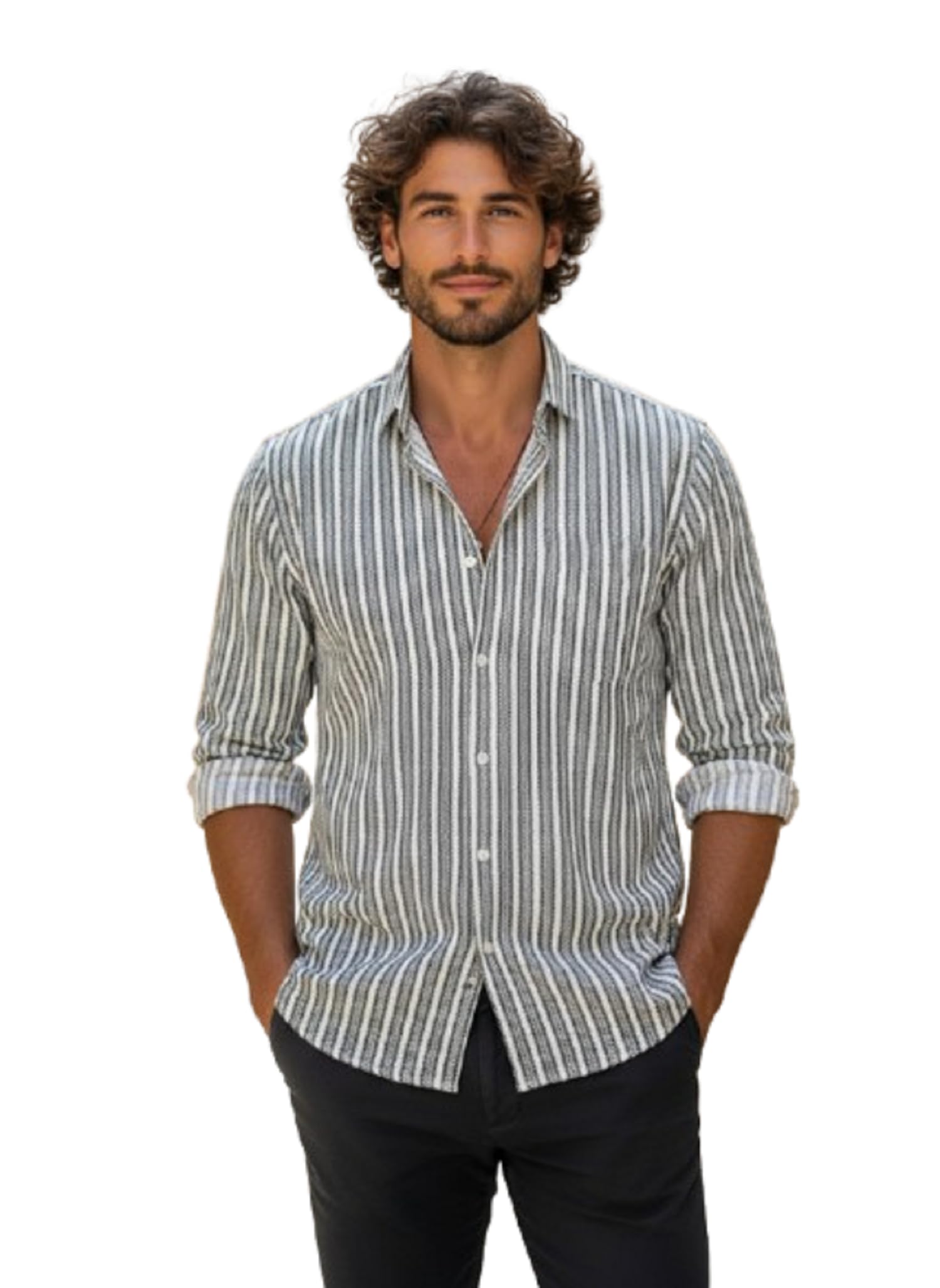 lymio Men Shirt | Men's Striped Button Down Shirt – Slim Fit Casual & Resort Wear Shirts for Men | Premium & Trendy | Summer and Vacation Ready (Crazy-Full)-picture-43