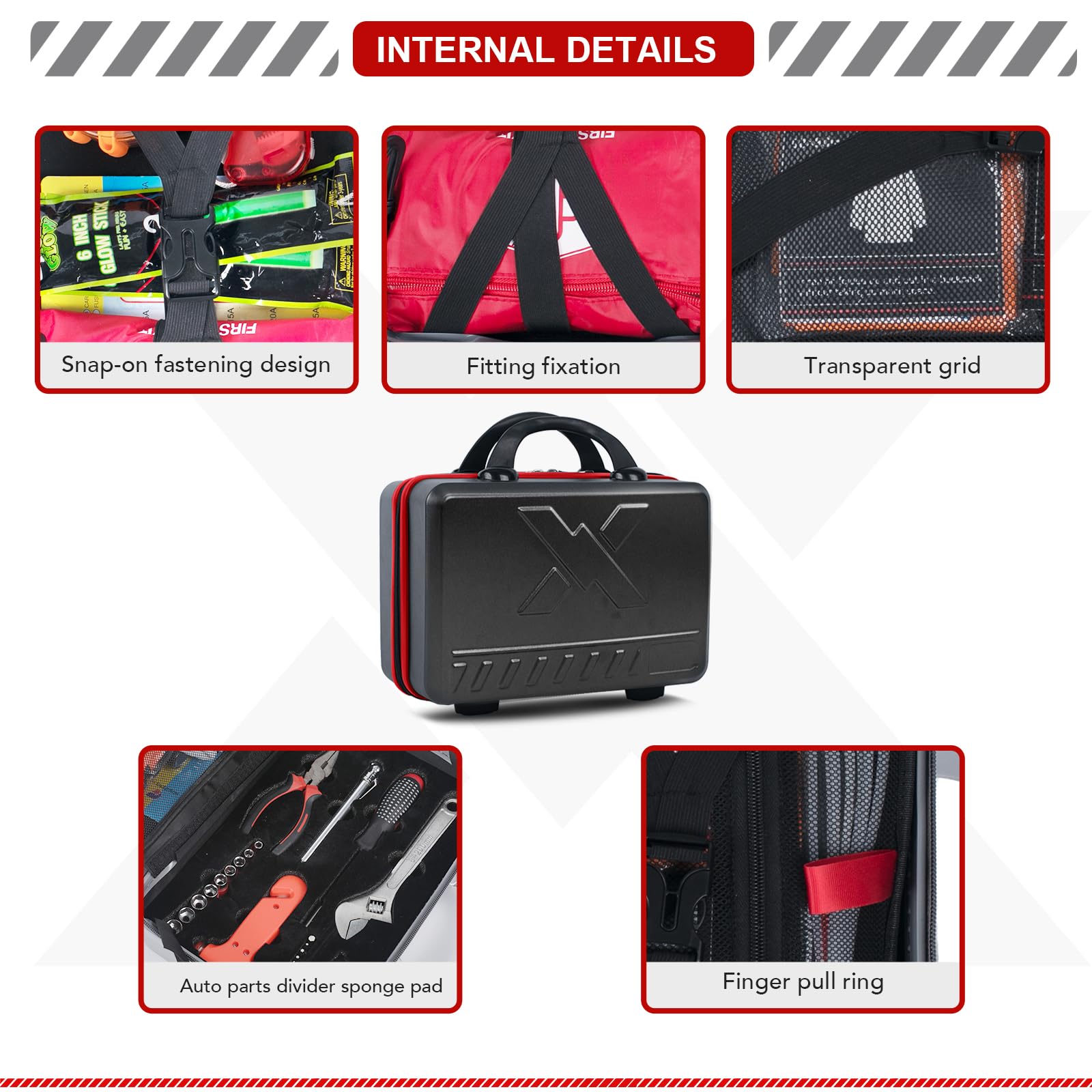 Kitgo Kit di emergenza per auto, accessori di alta qualità con cavi di collegamento, torcia, pala, set di cacciaviti, kit di sicurezza per auto, sopravvivenza, camion, camper e molto altro ancora
