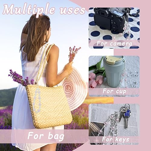 Miniatura 4 de Dije para teléfono, bonito dije de flor para teléfono, color rosa, verde y morado, llavero para teléfono Airpods