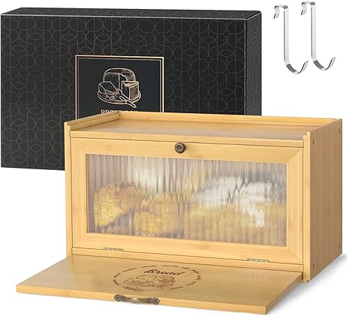 xinyoec Panera de bambú para encimera de cocina, contenedor de almacenamiento de pan de gran capacidad, caja de pan de granja con soporte para pan