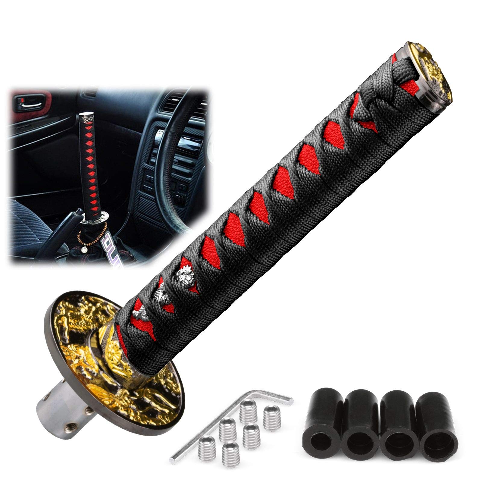 EZAUTO WRAP 20cm Black Red Shift Knob Samurai Sword Alloy Katana with Adapter Universal