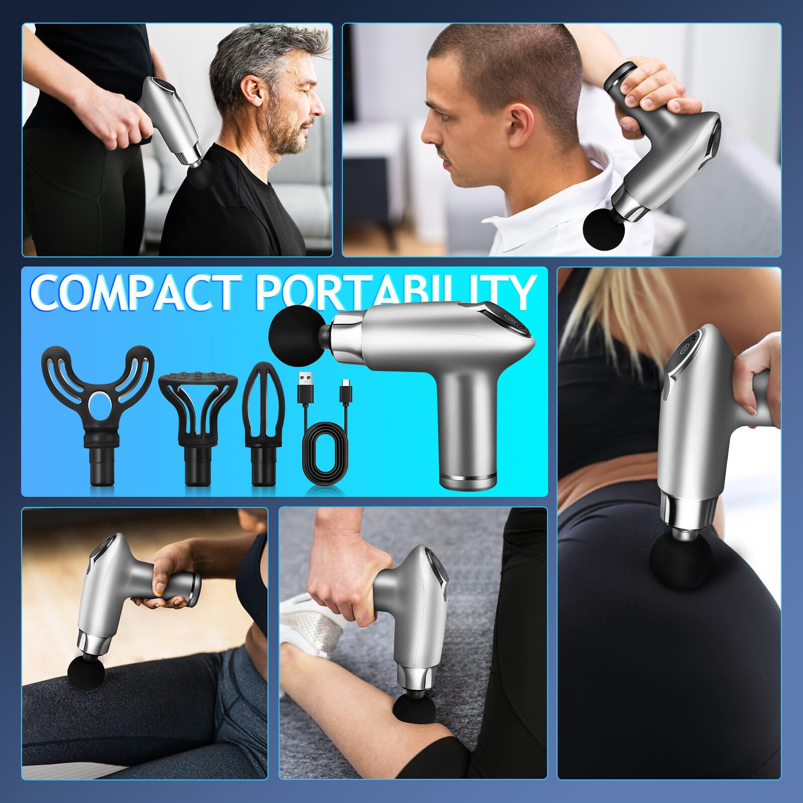 COLLBATH Masajeador de Percusión Mini Portátil con Velocidades Ajustables Silencioso y Ligero para Relajación Muscular Oficina Hogar y Deportistas