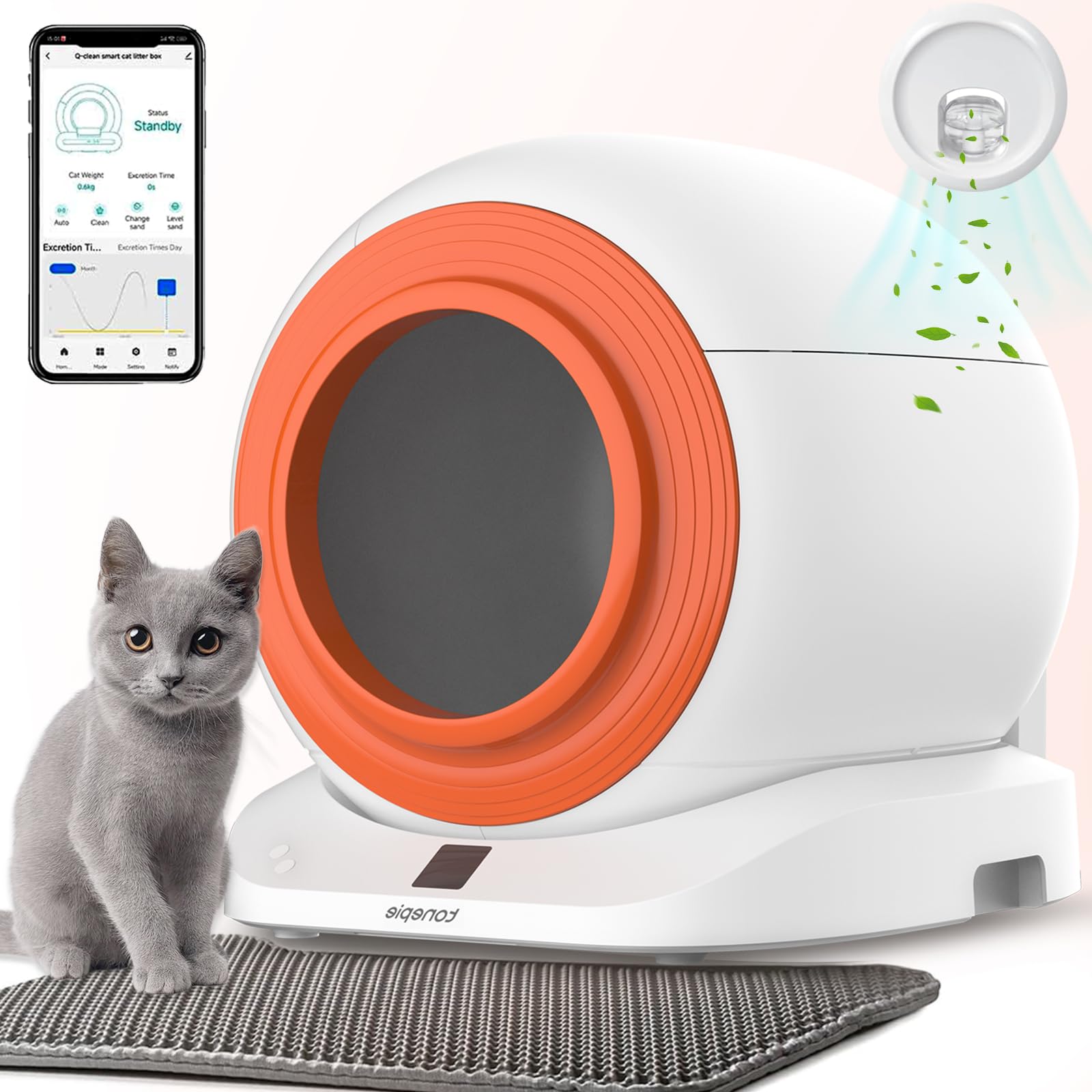 Self-Cleaning Cat Litter Box, New Model Anti-Pinch Automatic Box for Multiple Cats, Safety Large Cat Litter Box, WiFi-2.4G/APP Control, Smart Health Monitor, Easy Clean
