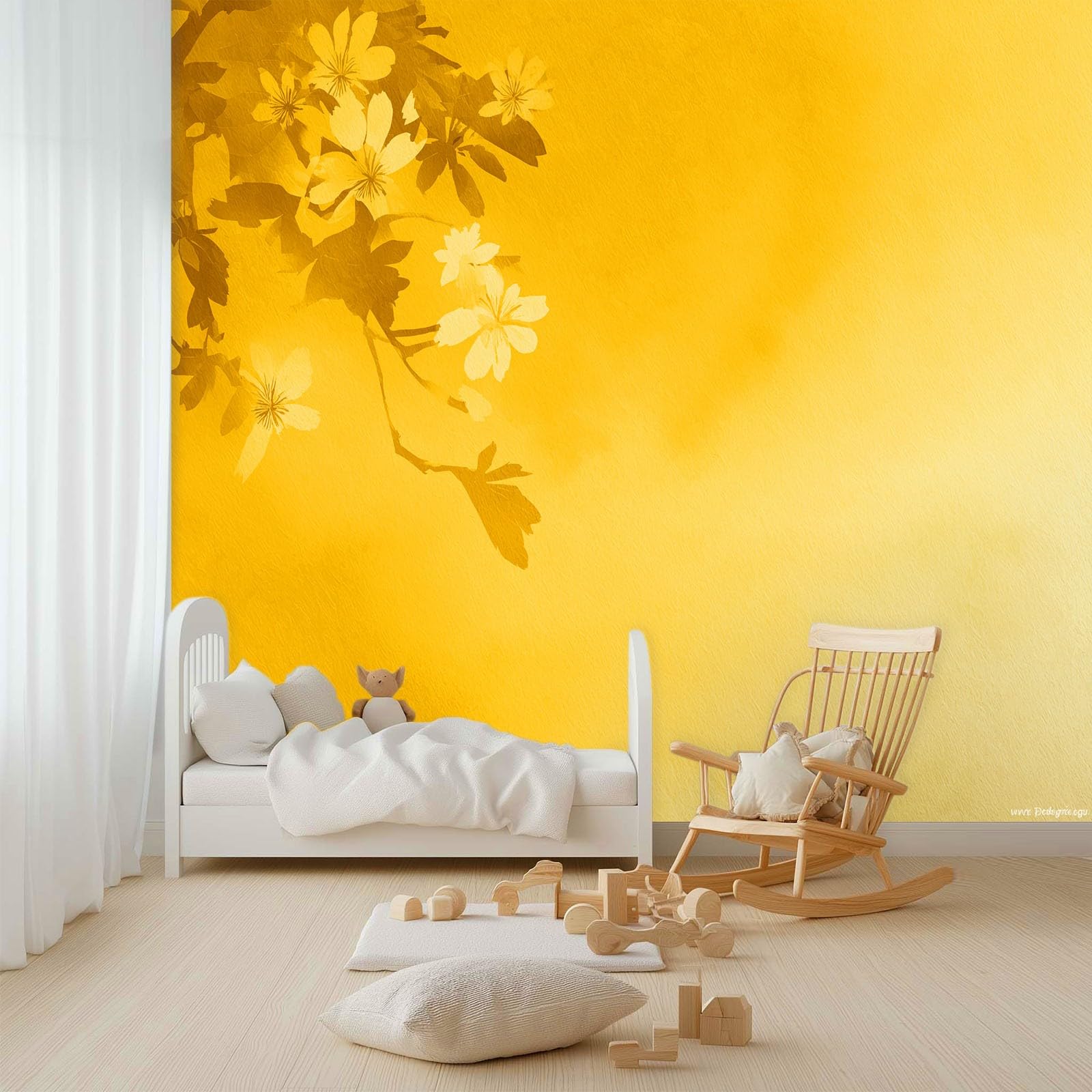 Carta da parati fotografica 500 x 280 cm, elegante decorazione da parete con piante nostalgiche floreali in tessuto non tessuto, decorazione murale e decorazione per la casa, oro chiaro, stampa